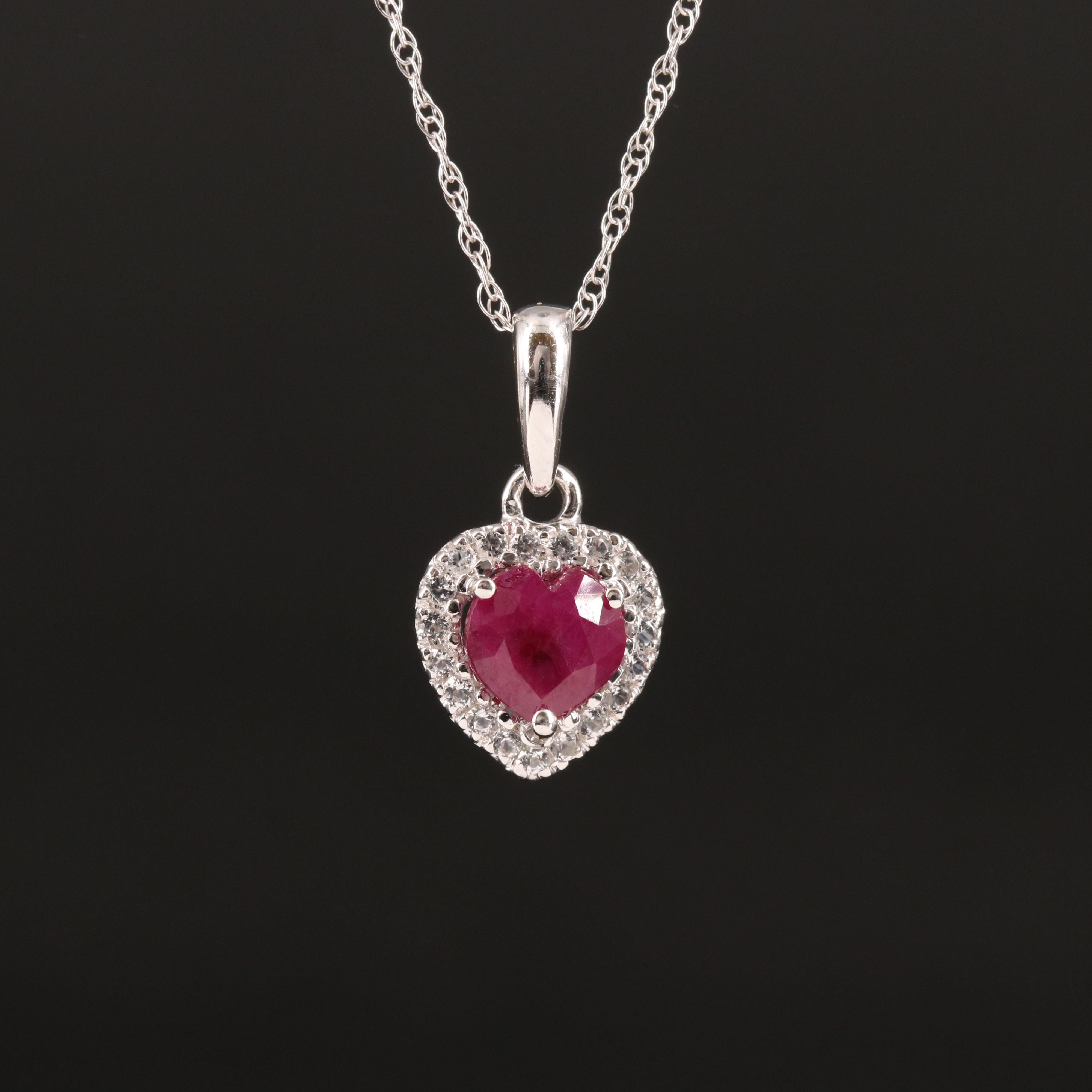 10K Ruby Heart Pendant Necklace