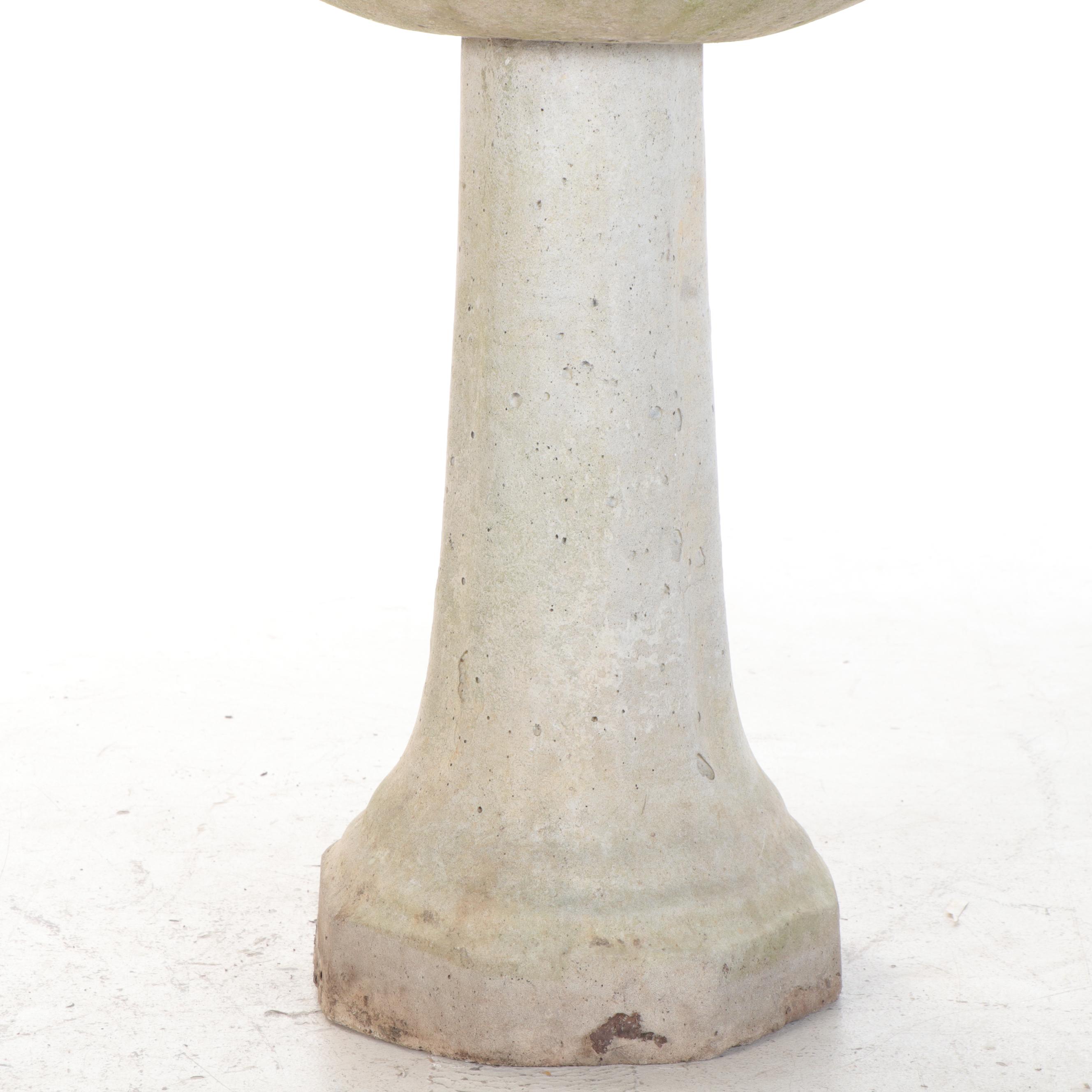 Cast Concrete Basket Form Outdoor Planter with Bird Bath