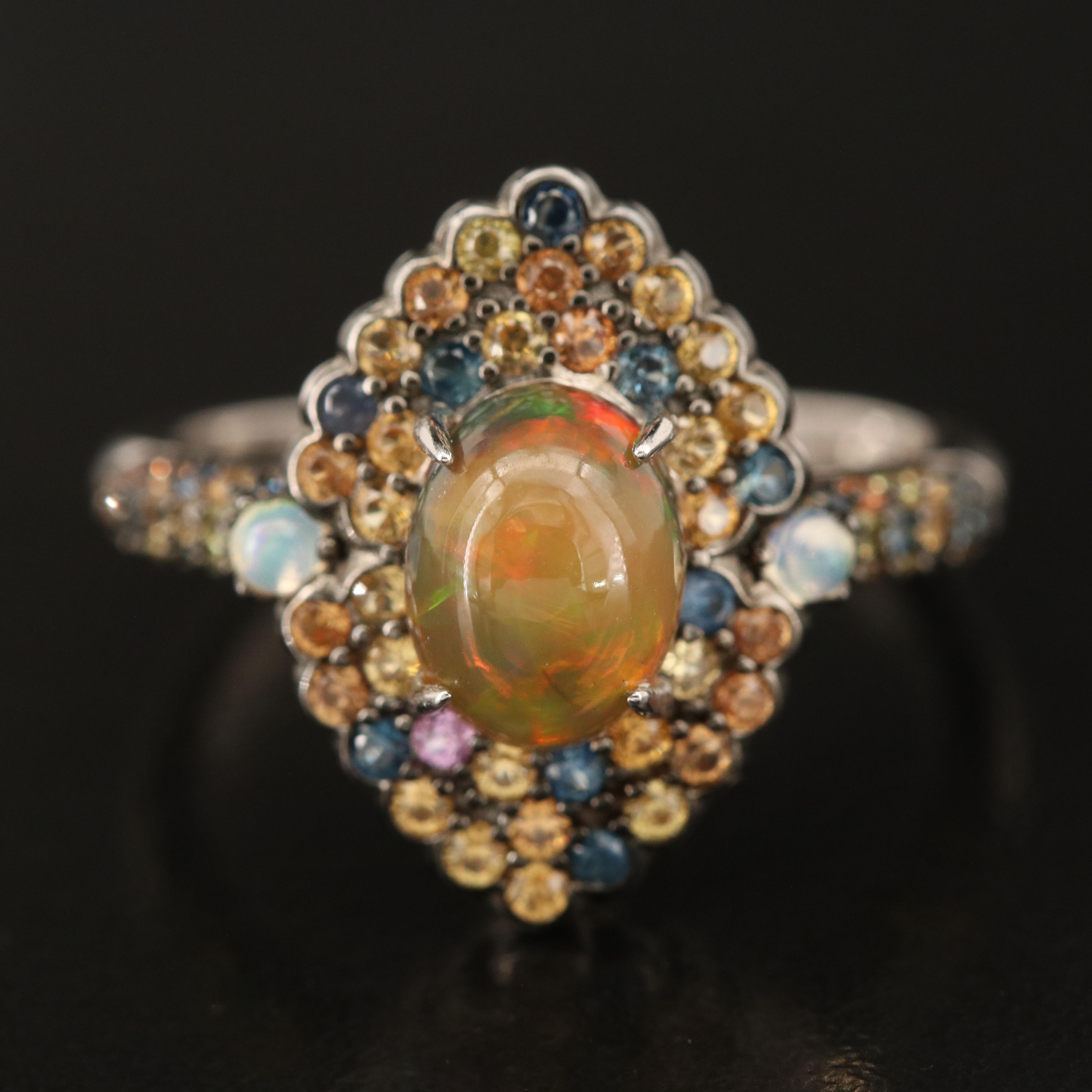 Sterling Opal and Sapphire Ring