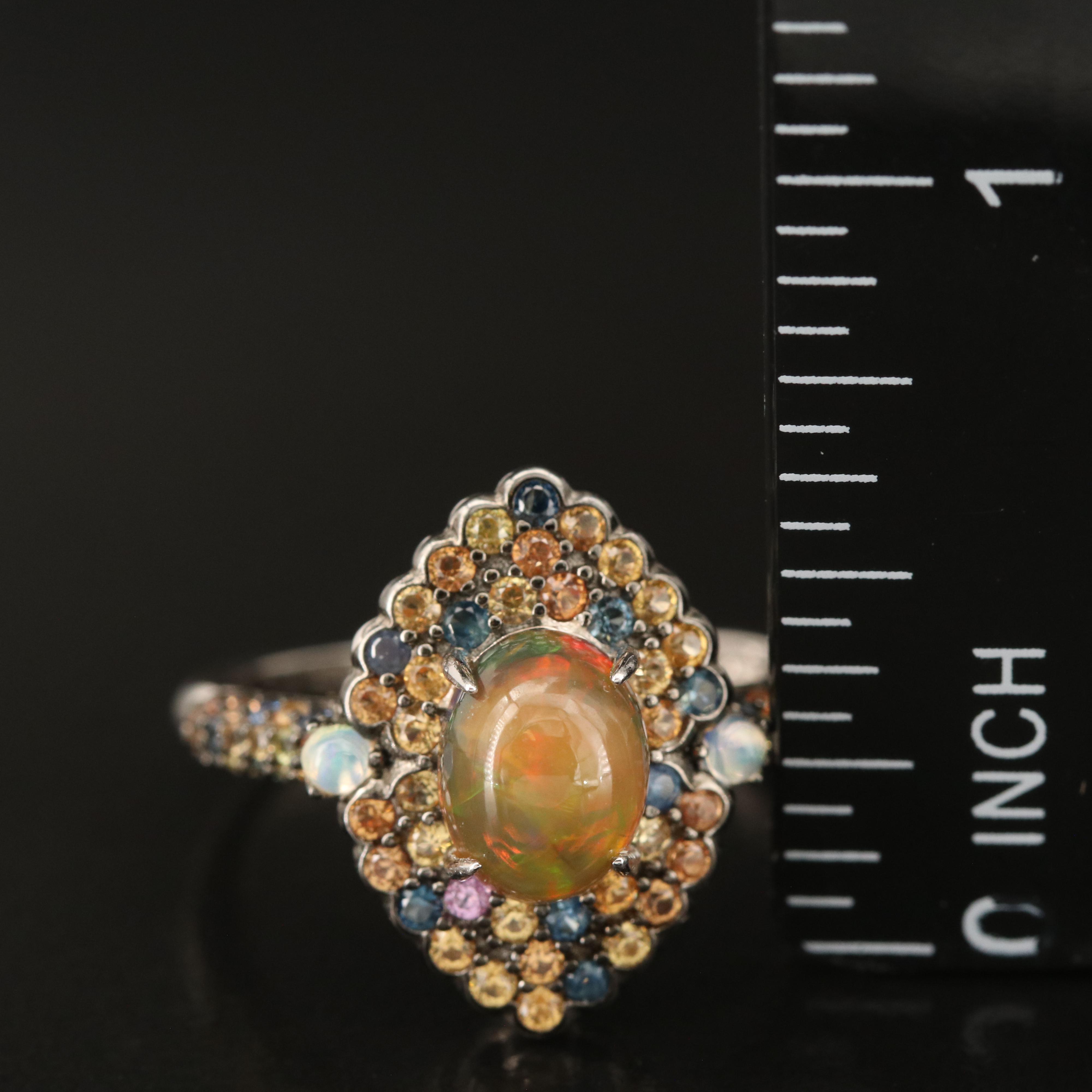 Sterling Opal and Sapphire Ring