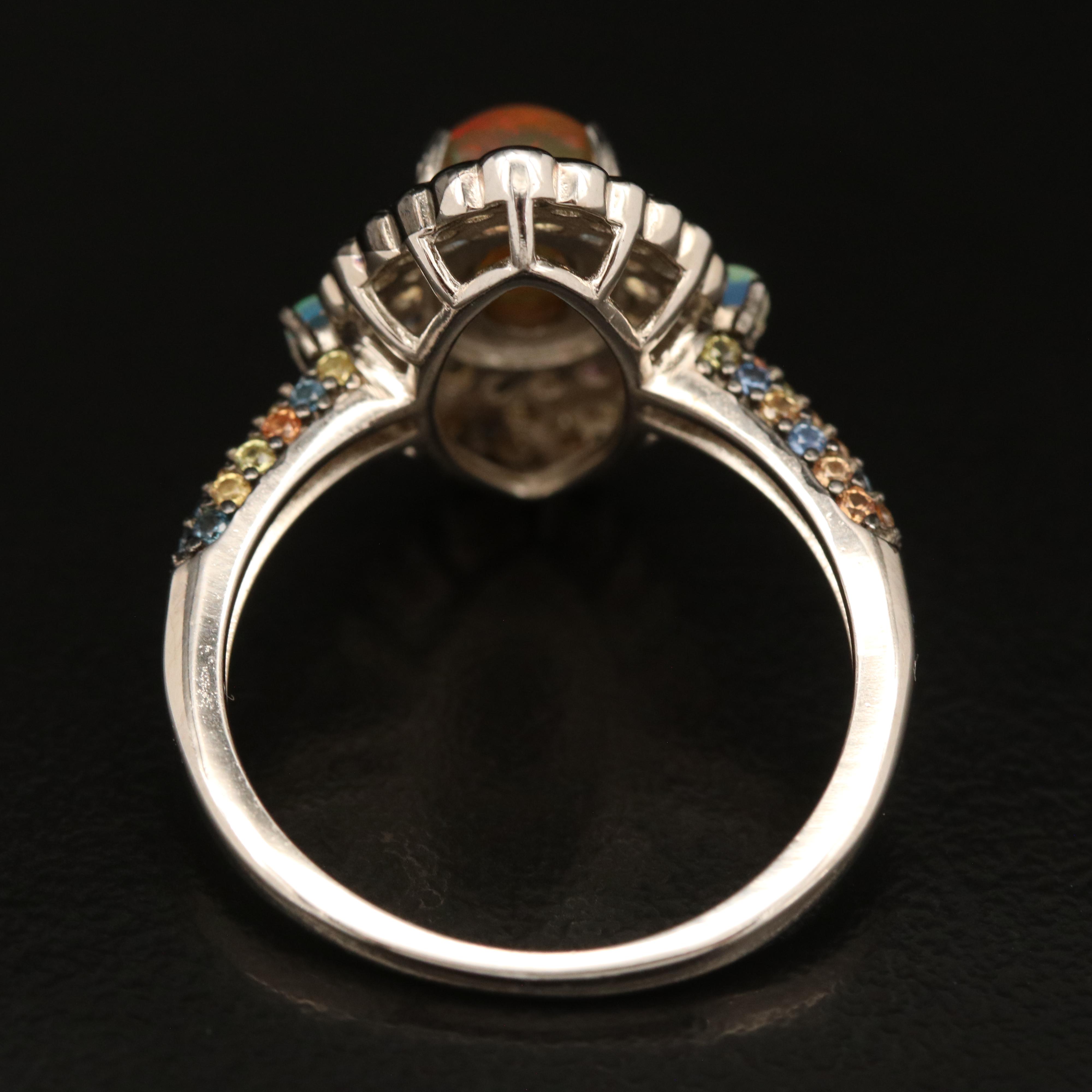 Sterling Opal and Sapphire Ring
