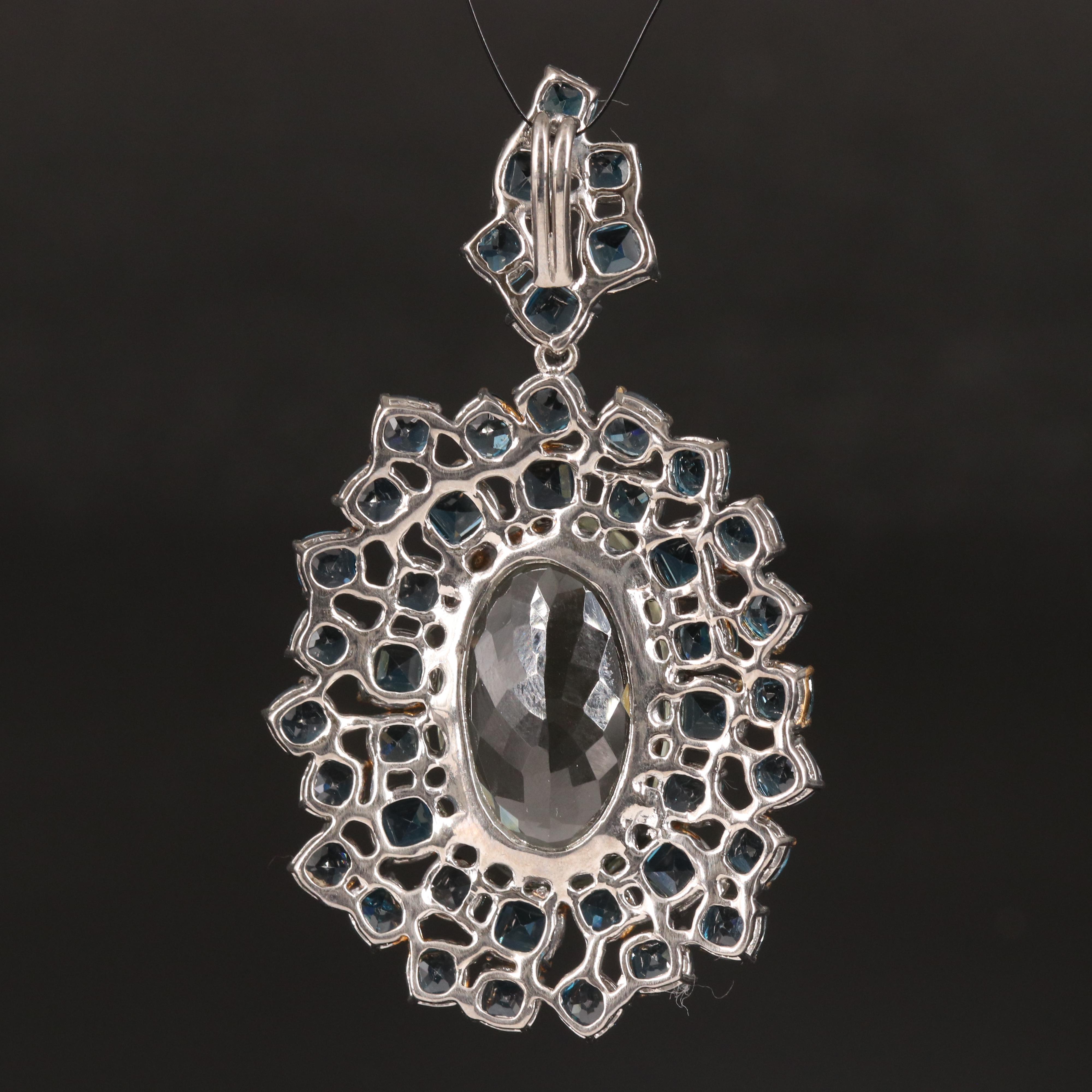 900 Silver Prasiolite and London Blue Topaz Oval Pendant