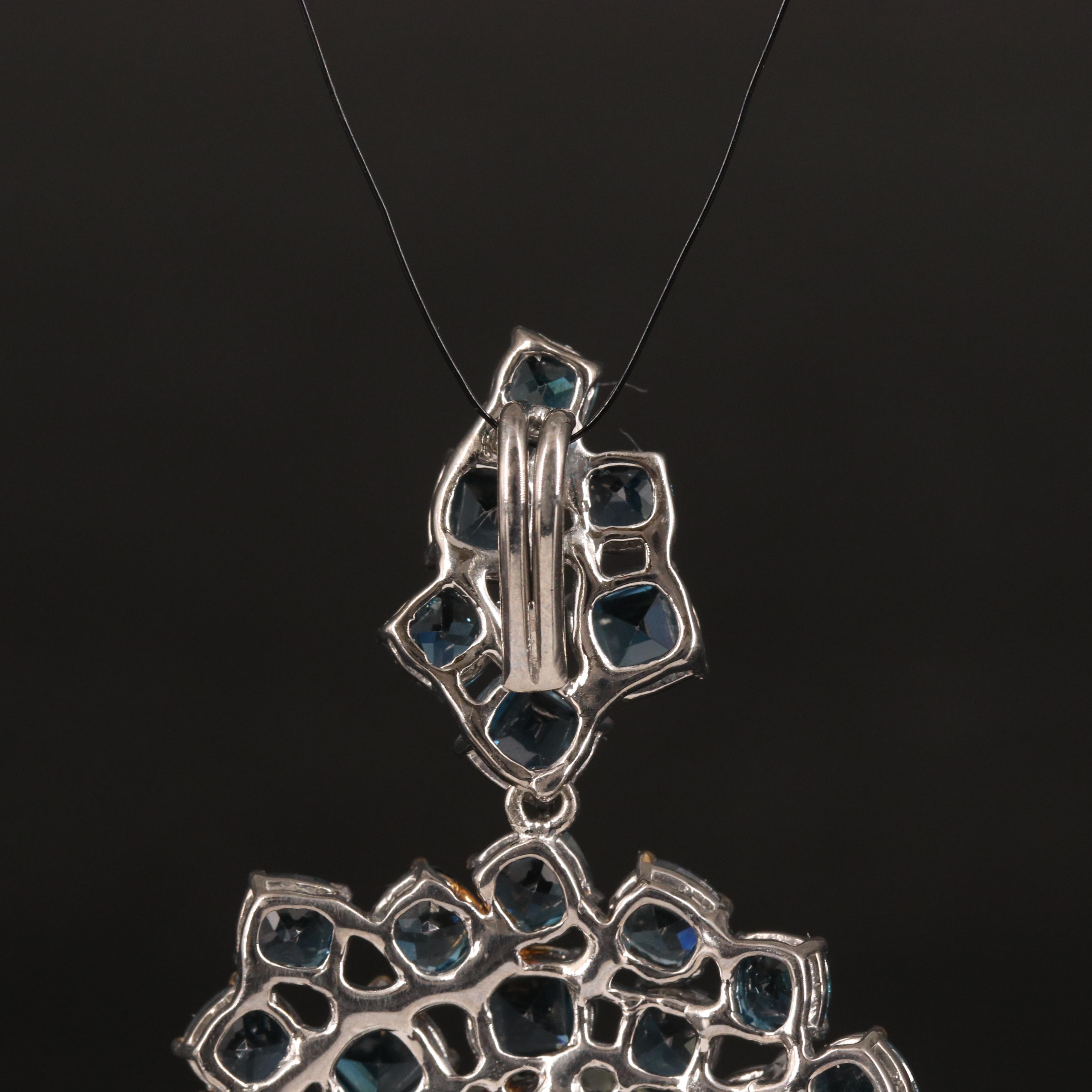 900 Silver Prasiolite and London Blue Topaz Oval Pendant