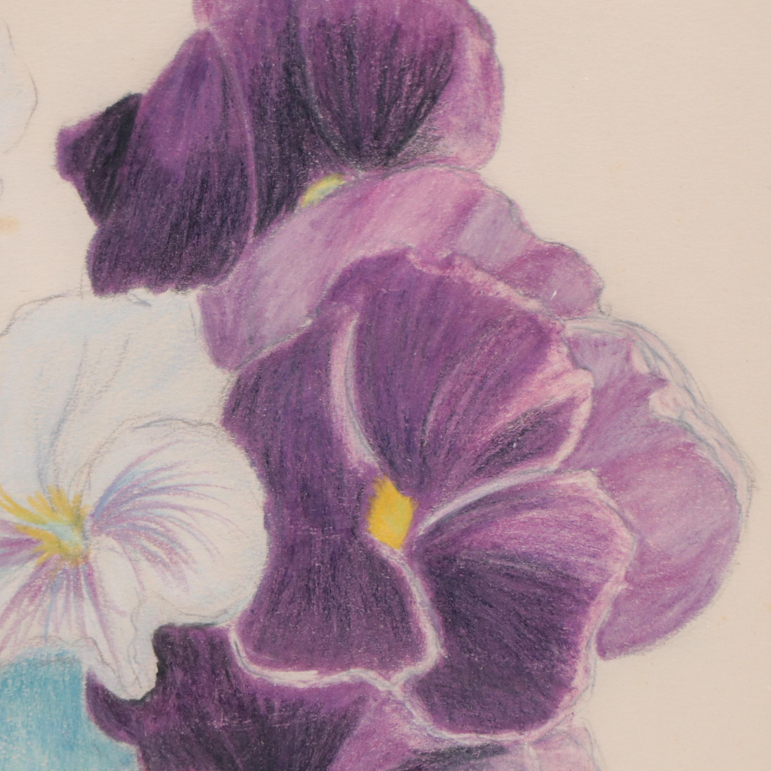 Still Life With Pansies Colored Pencil Drawing