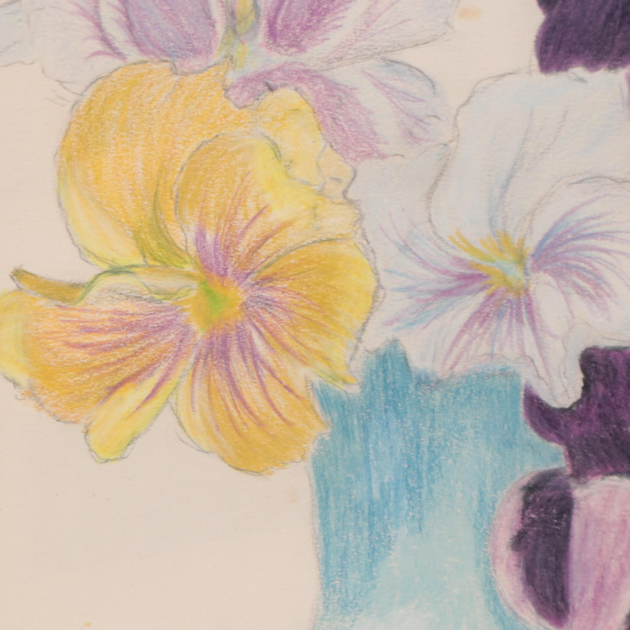 Still Life With Pansies Colored Pencil Drawing
