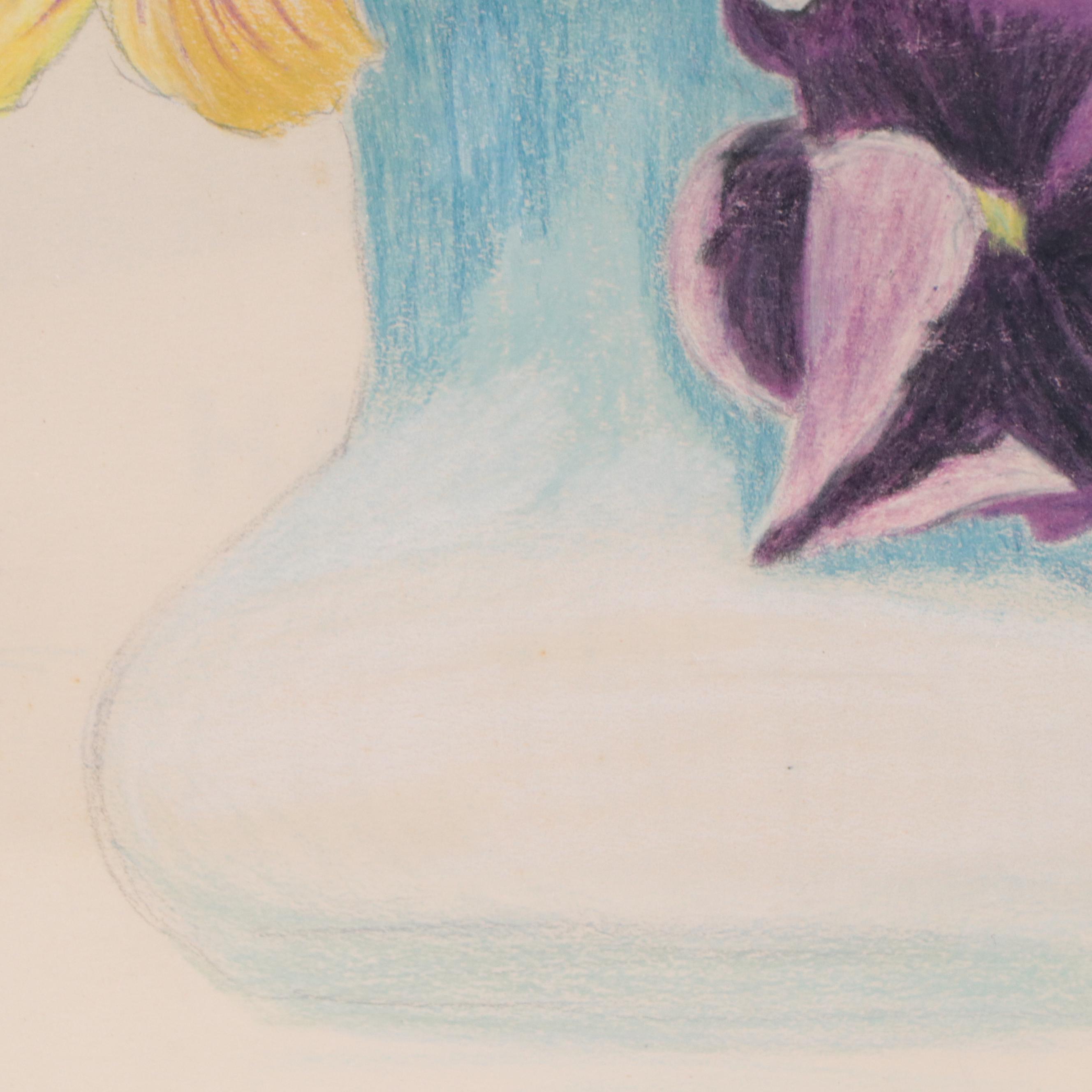 Still Life With Pansies Colored Pencil Drawing