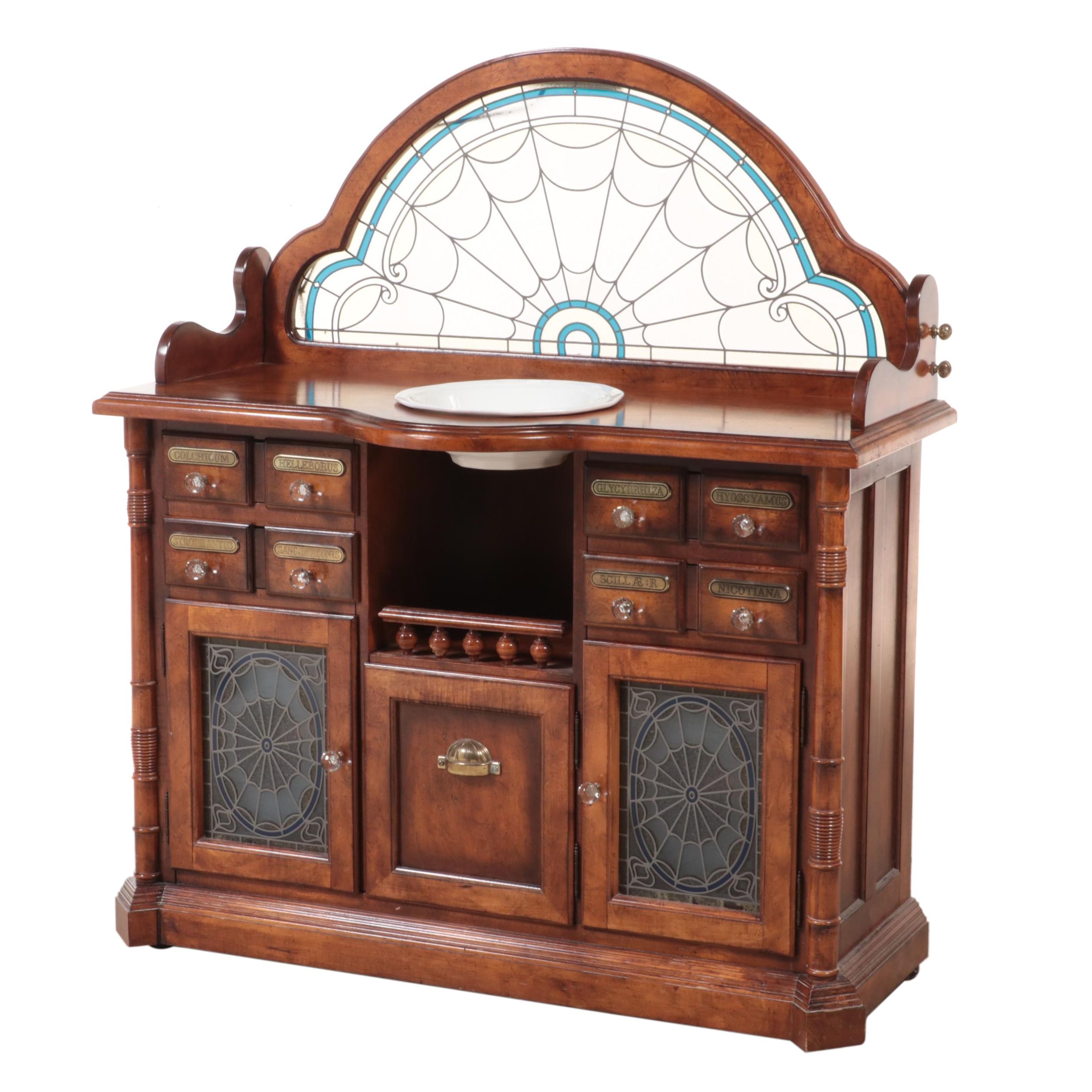 Pulaski "Apothecary Collection" Canterbury Server with Stained Glass Backsplash
