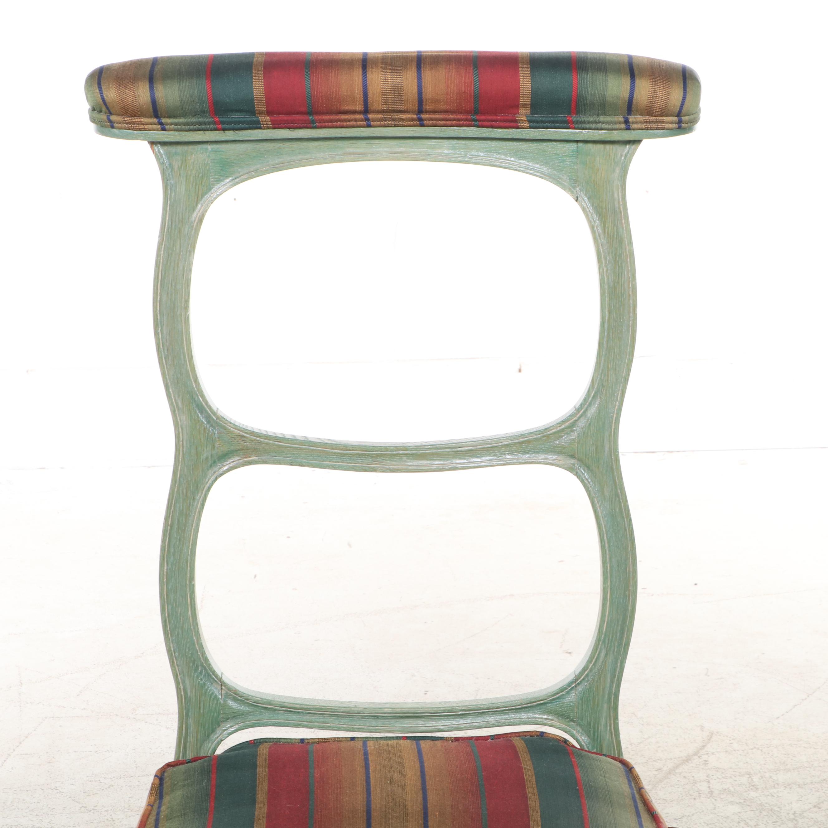 Pair of Louis XV Style Green-Painted Oak and Custom-Upholstered Prie-Dieus