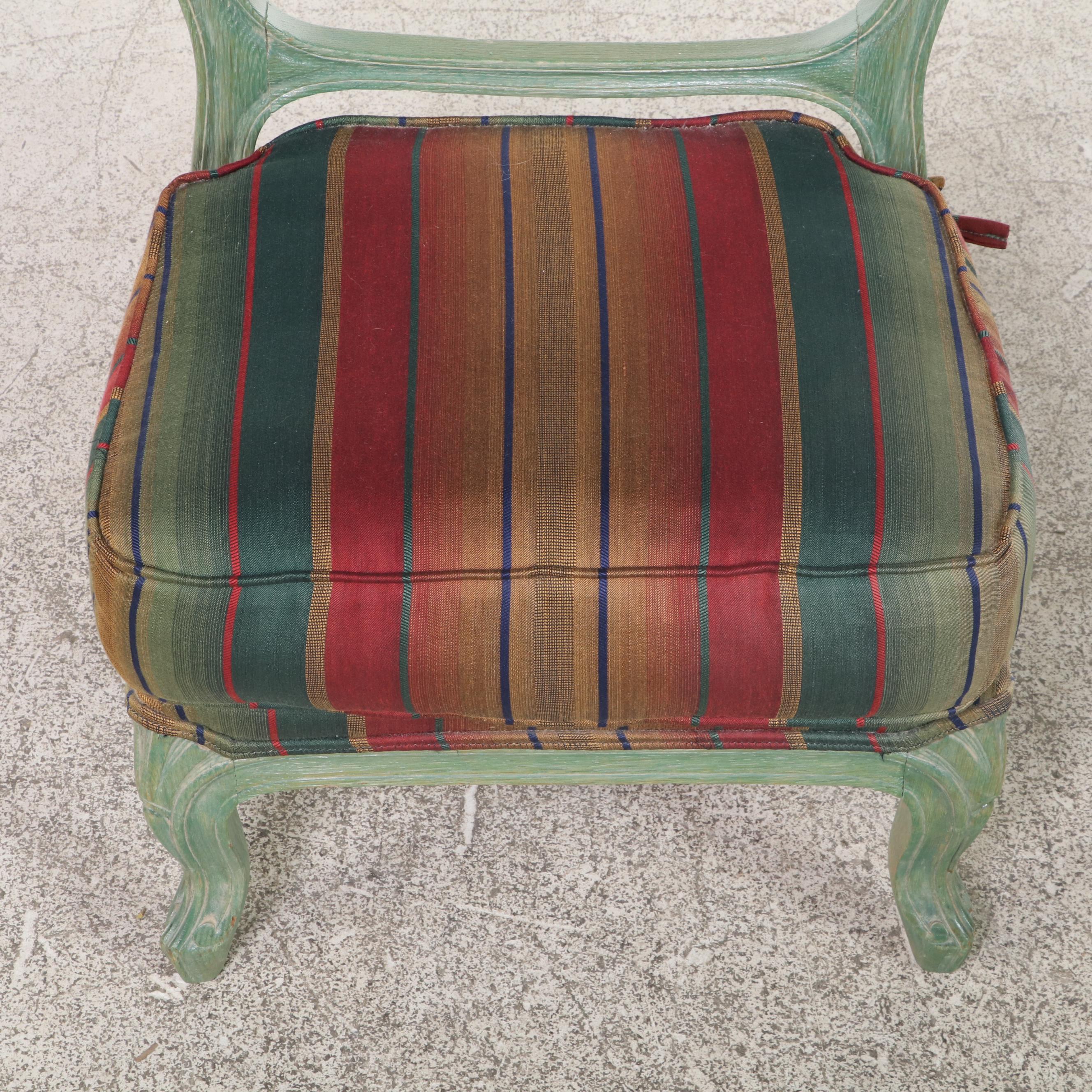Pair of Louis XV Style Green-Painted Oak and Custom-Upholstered Prie-Dieus