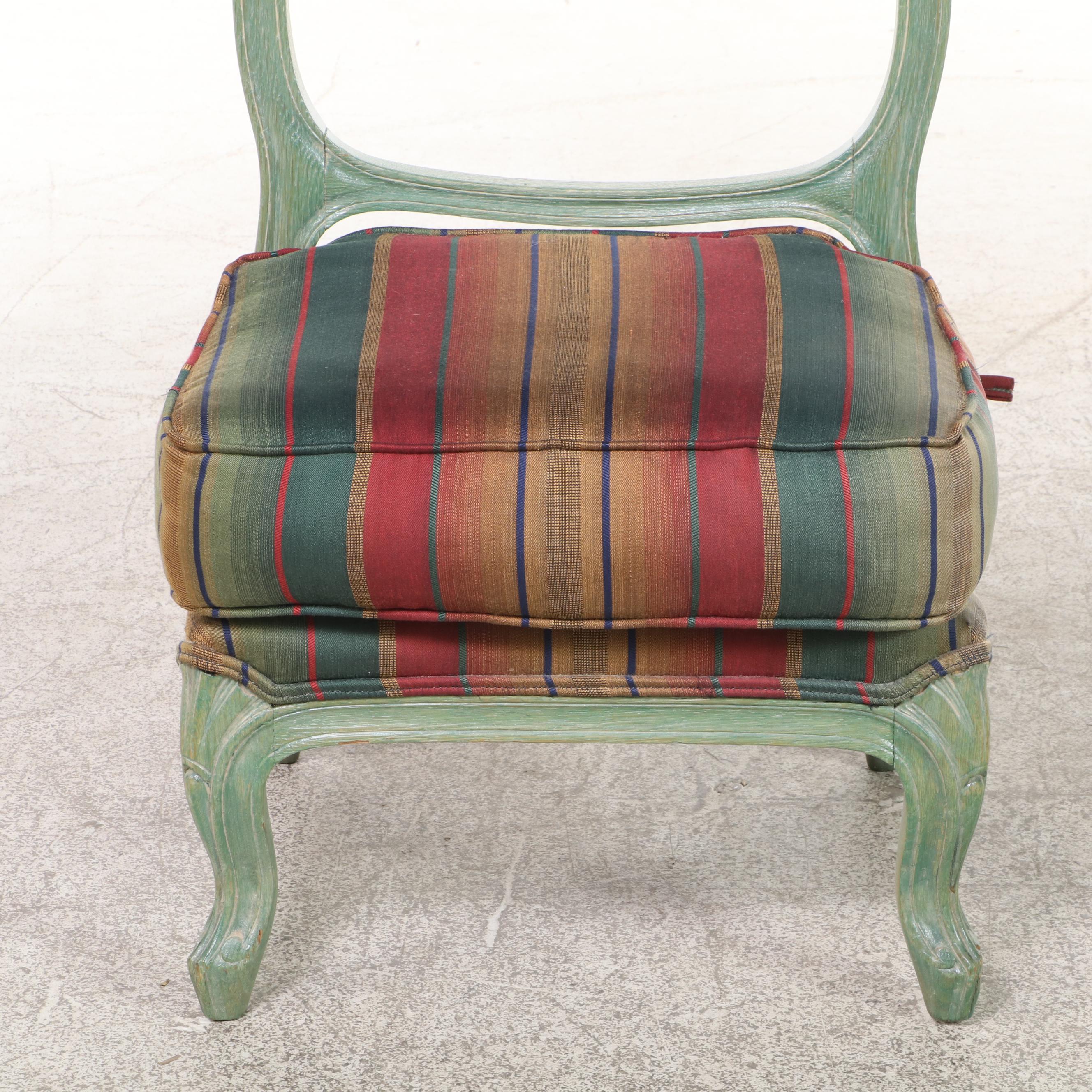 Pair of Louis XV Style Green-Painted Oak and Custom-Upholstered Prie-Dieus