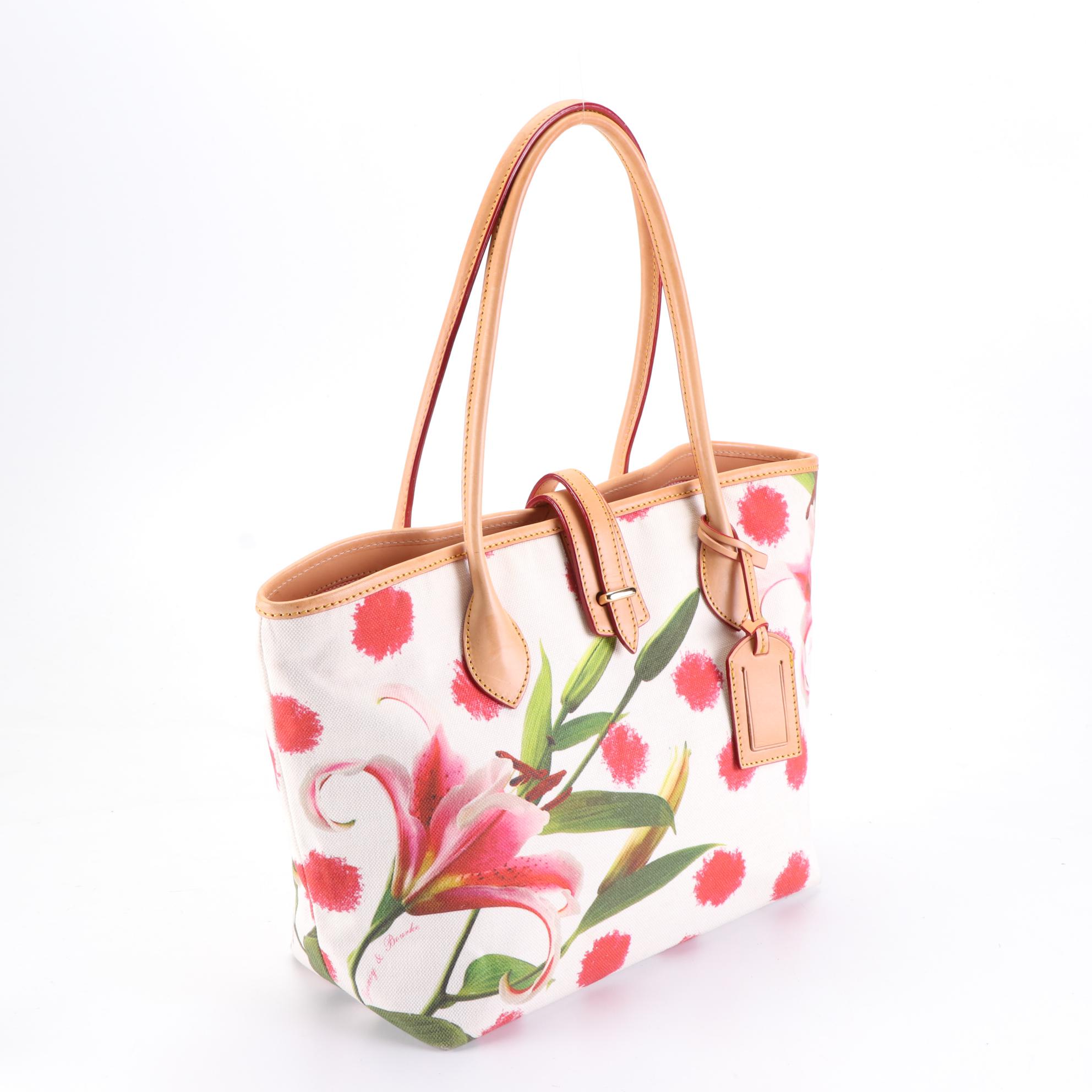 Dooney & Bourke Medium Cindy Tote FG491 in Lily Print Canvas with Leather Trim
