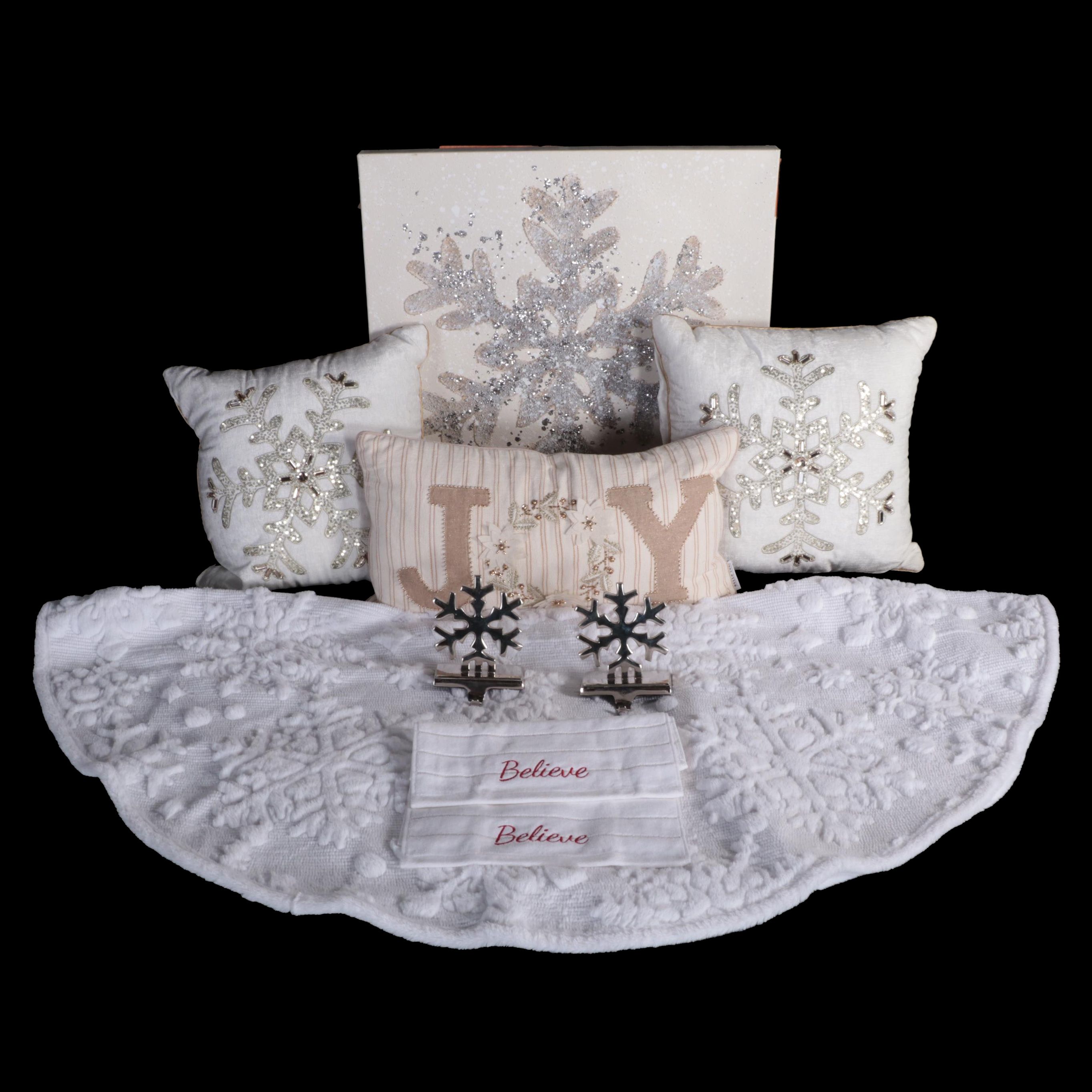 Throw Pillows, Tree Skirt, Snowflake Wall Hanging and More Christmas Décor