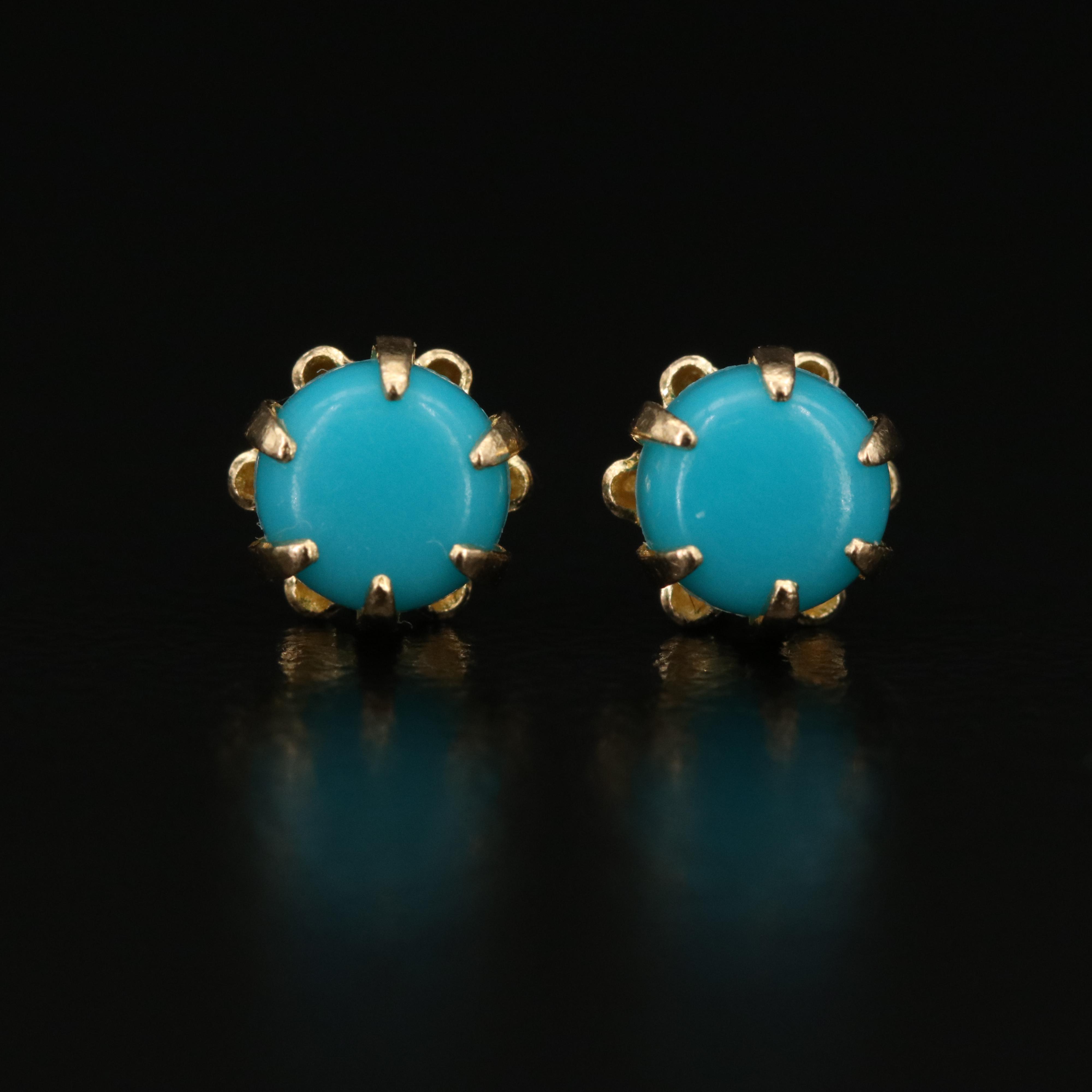 14K Faux Turquoise Stud Earrings