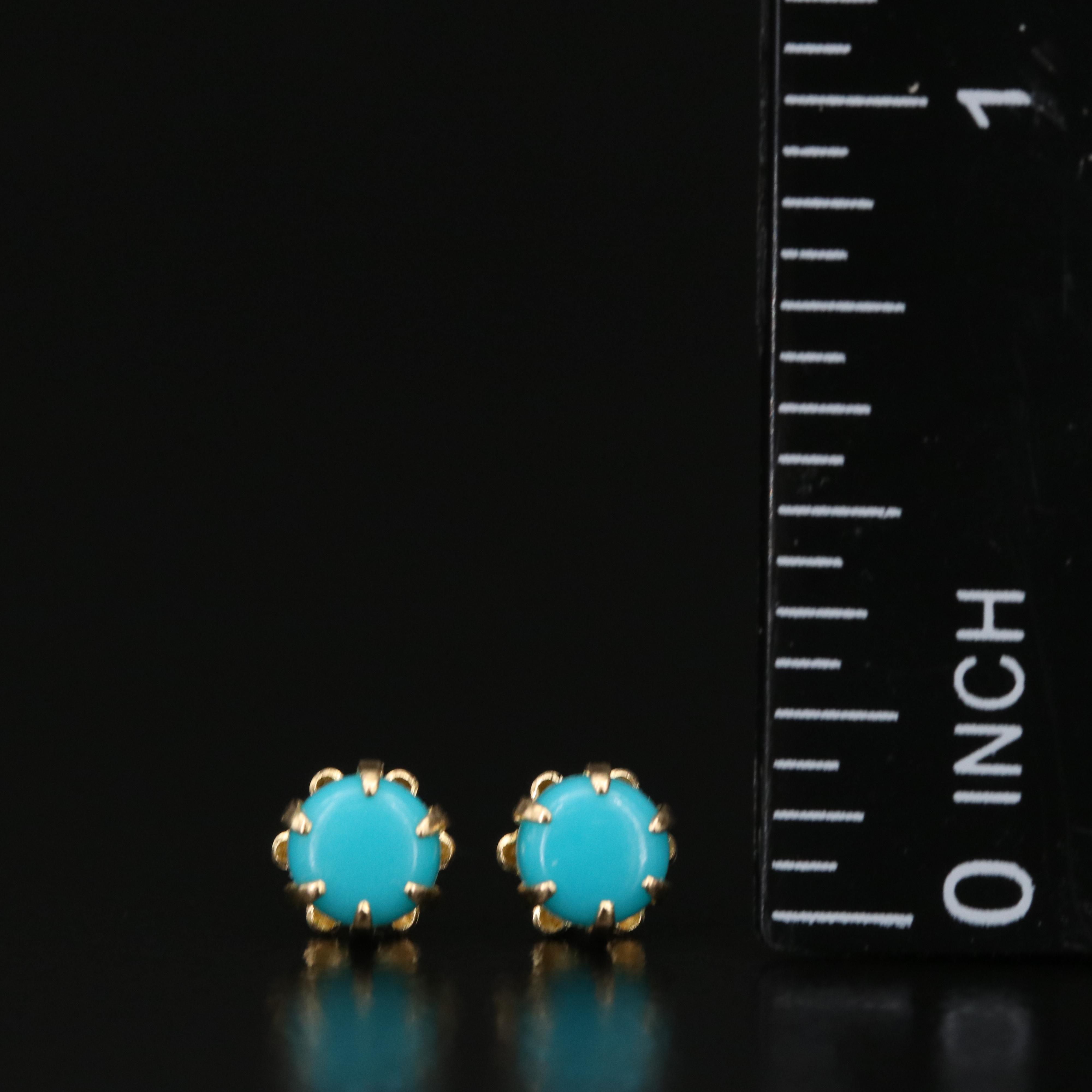 14K Faux Turquoise Stud Earrings