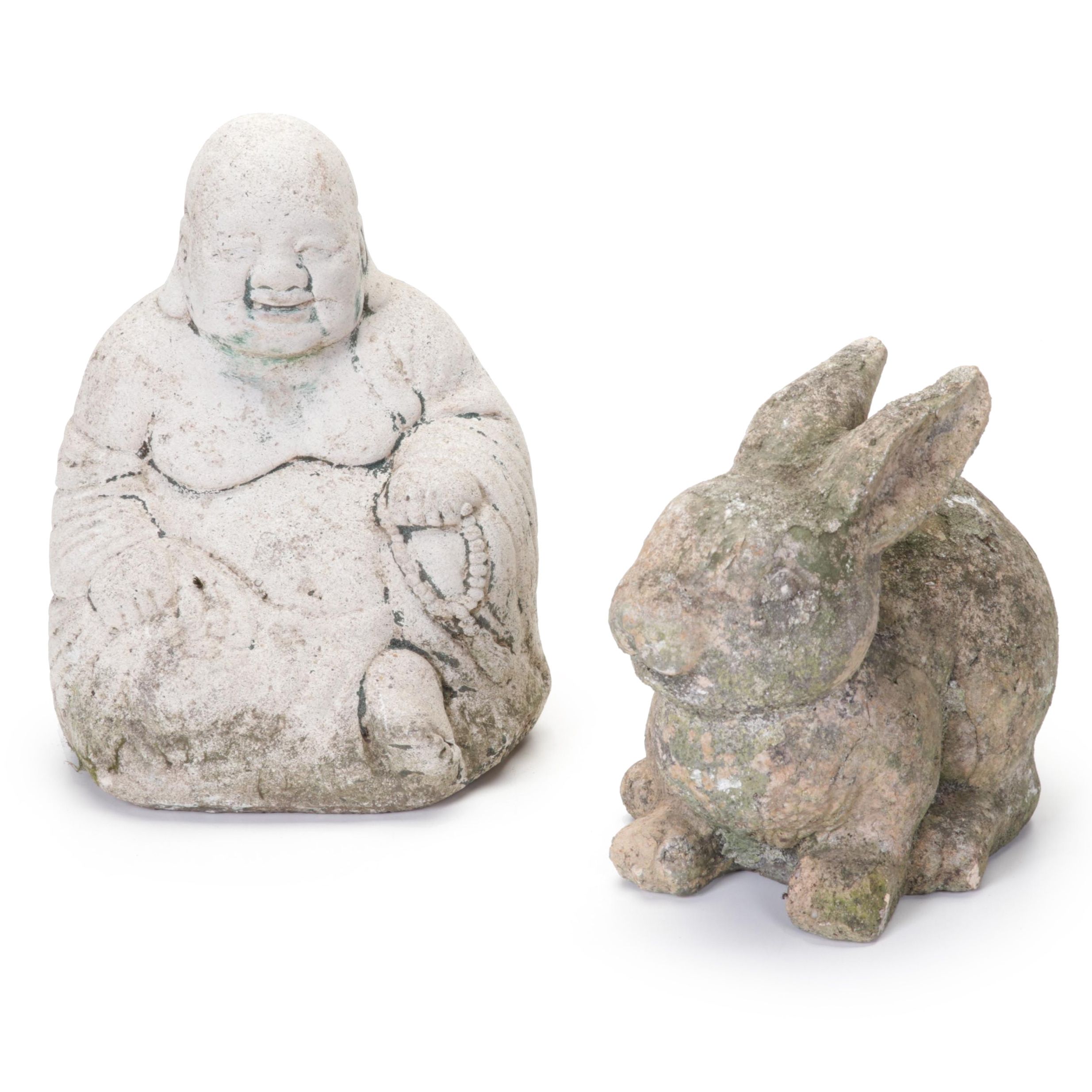 Concrete Buddha and Rabbit Garden Statues