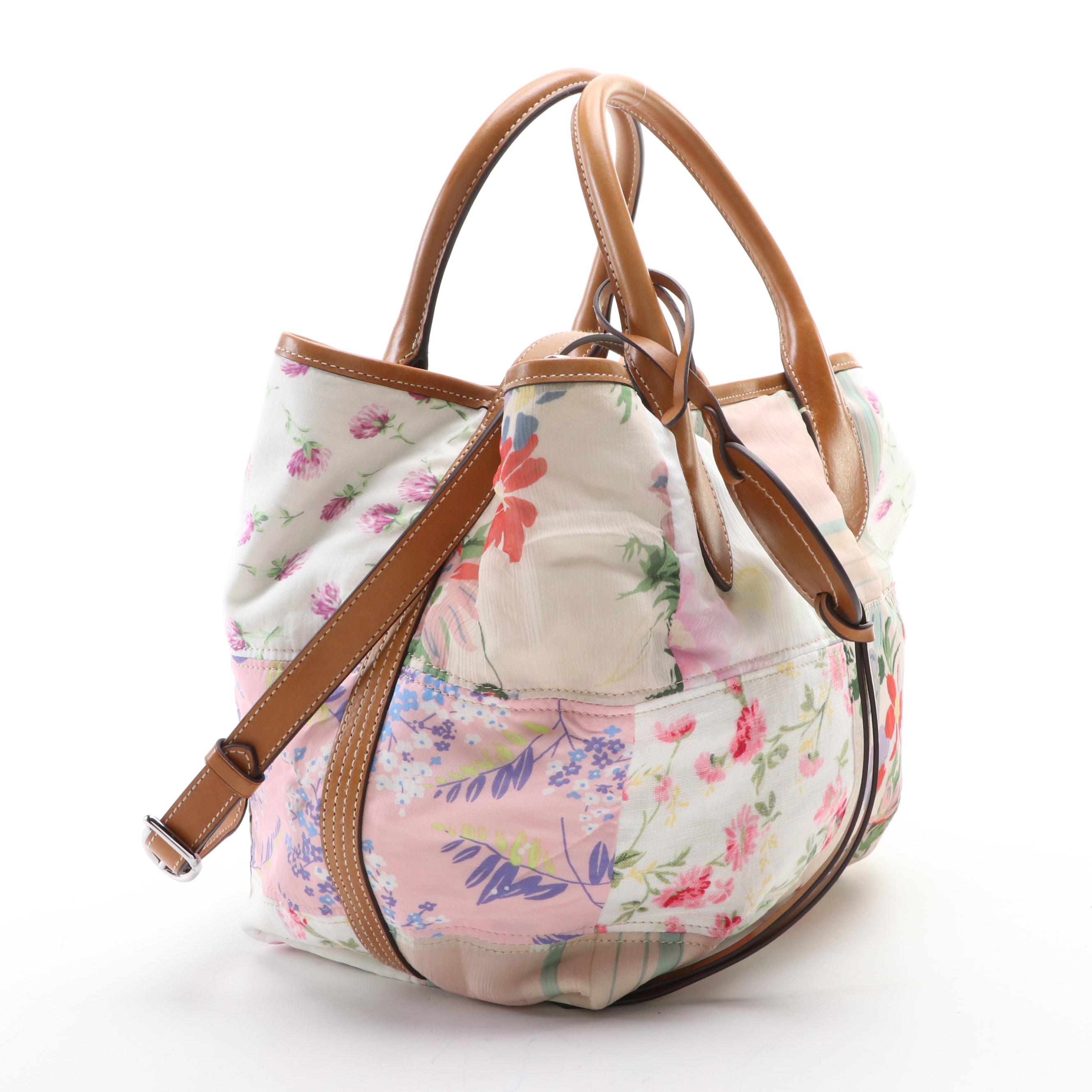 Polo Ralph Lauren Bellport Medium Patchwork Textile Tote/Leather Trim with Box