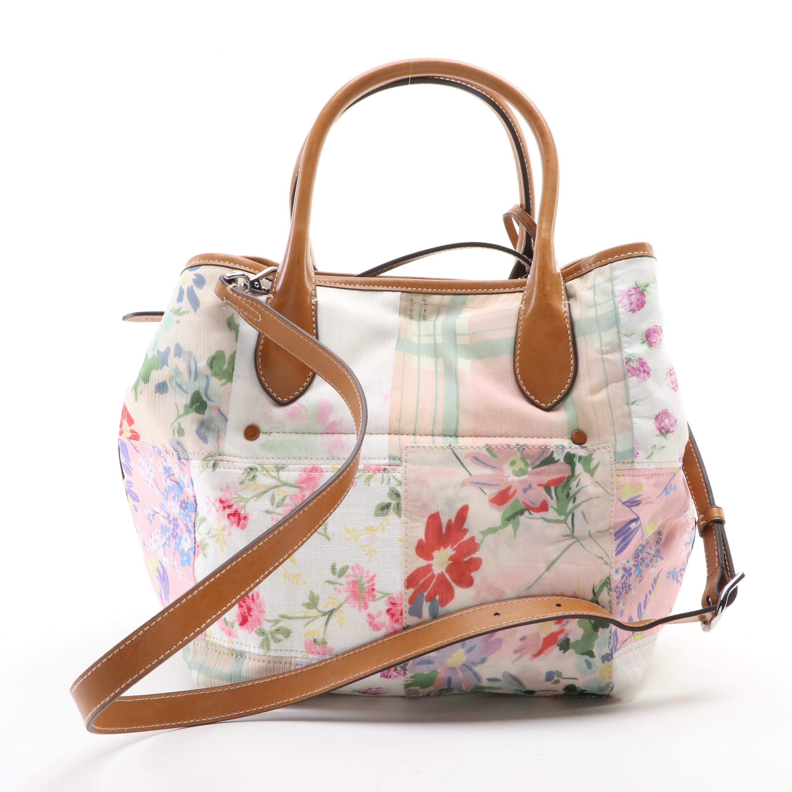 Polo Ralph Lauren Bellport Medium Patchwork Textile Tote/Leather Trim with Box