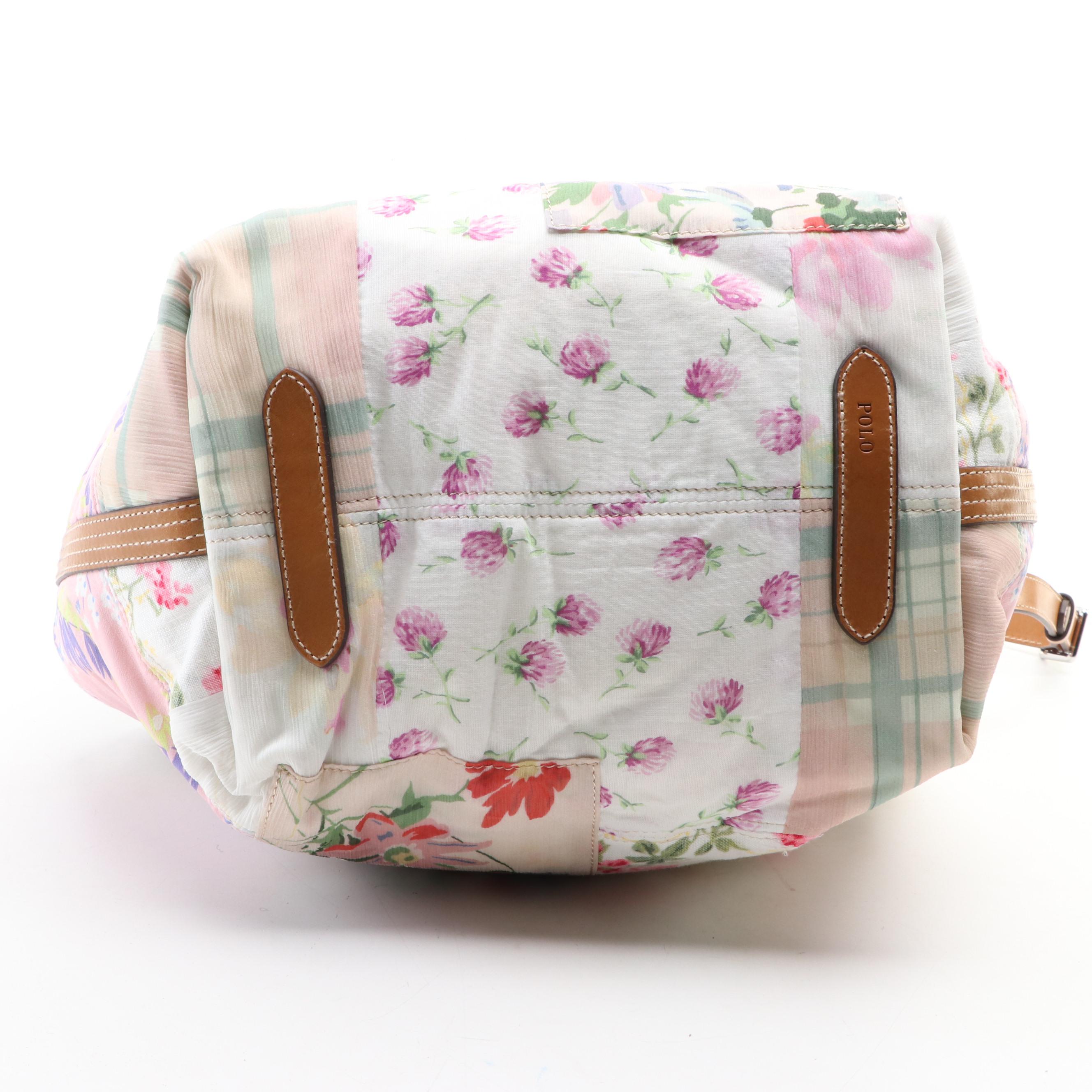 Polo Ralph Lauren Bellport Medium Patchwork Textile Tote/Leather Trim with Box