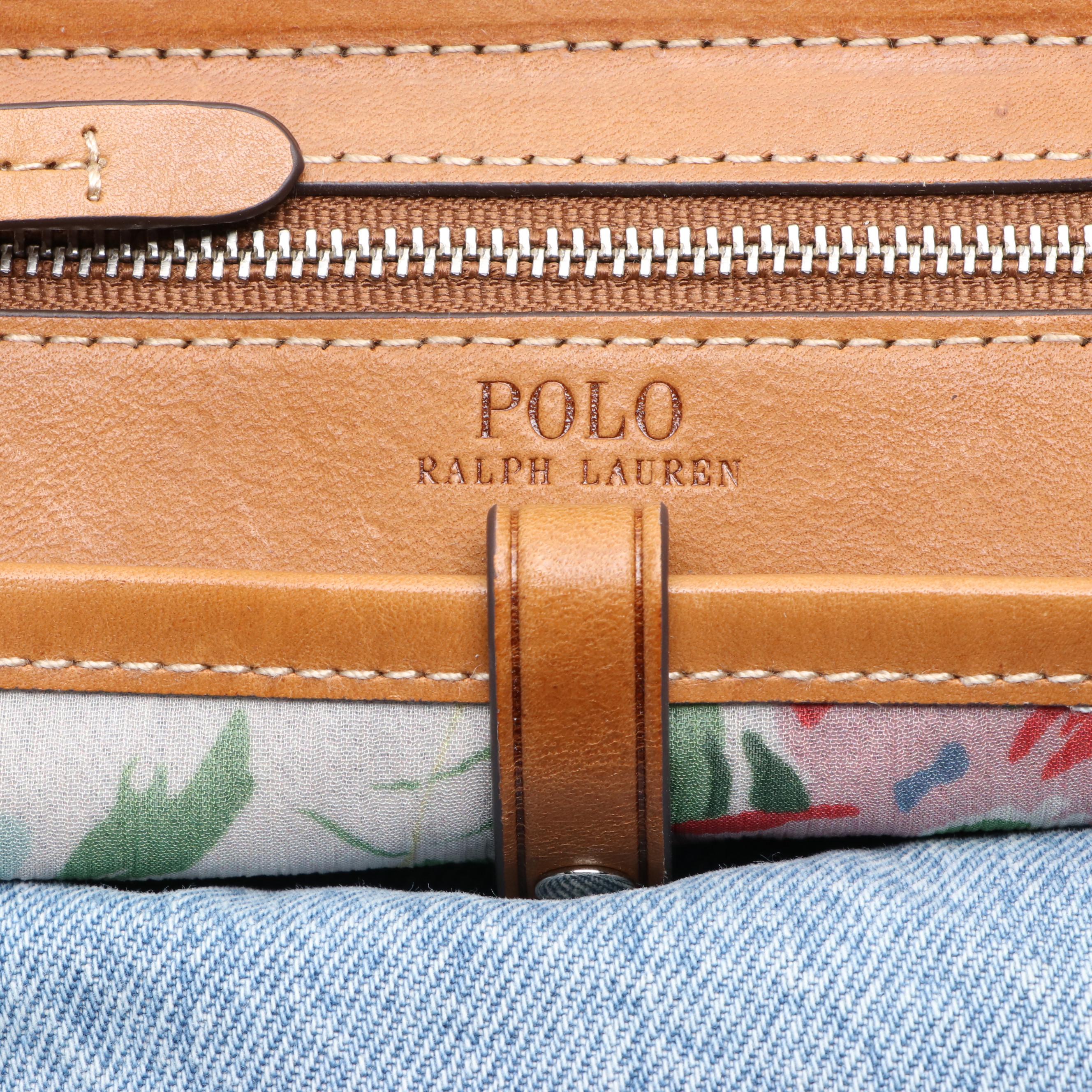 Polo Ralph Lauren Bellport Medium Patchwork Textile Tote/Leather Trim with Box