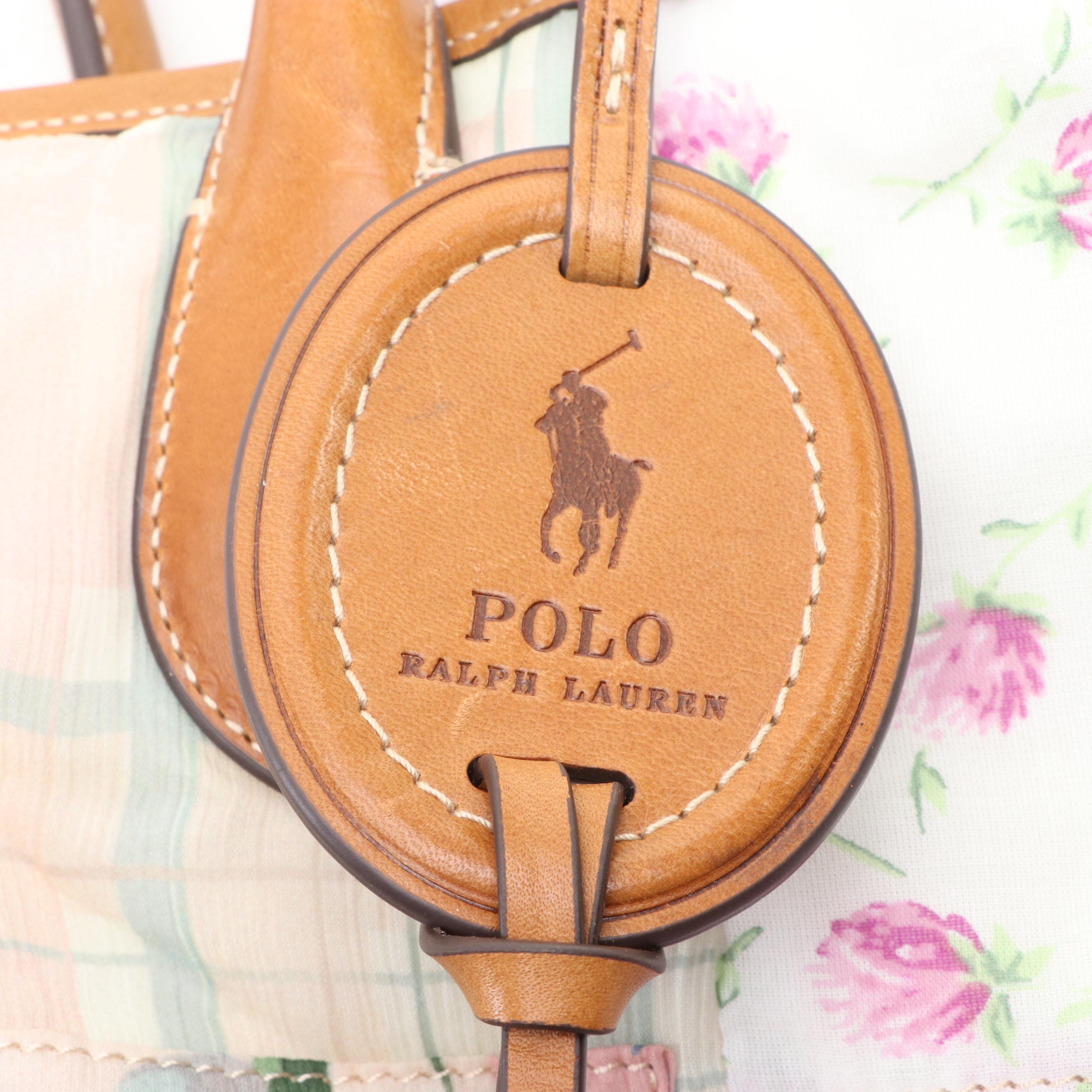 Polo Ralph Lauren Bellport Medium Patchwork Textile Tote/Leather Trim with Box