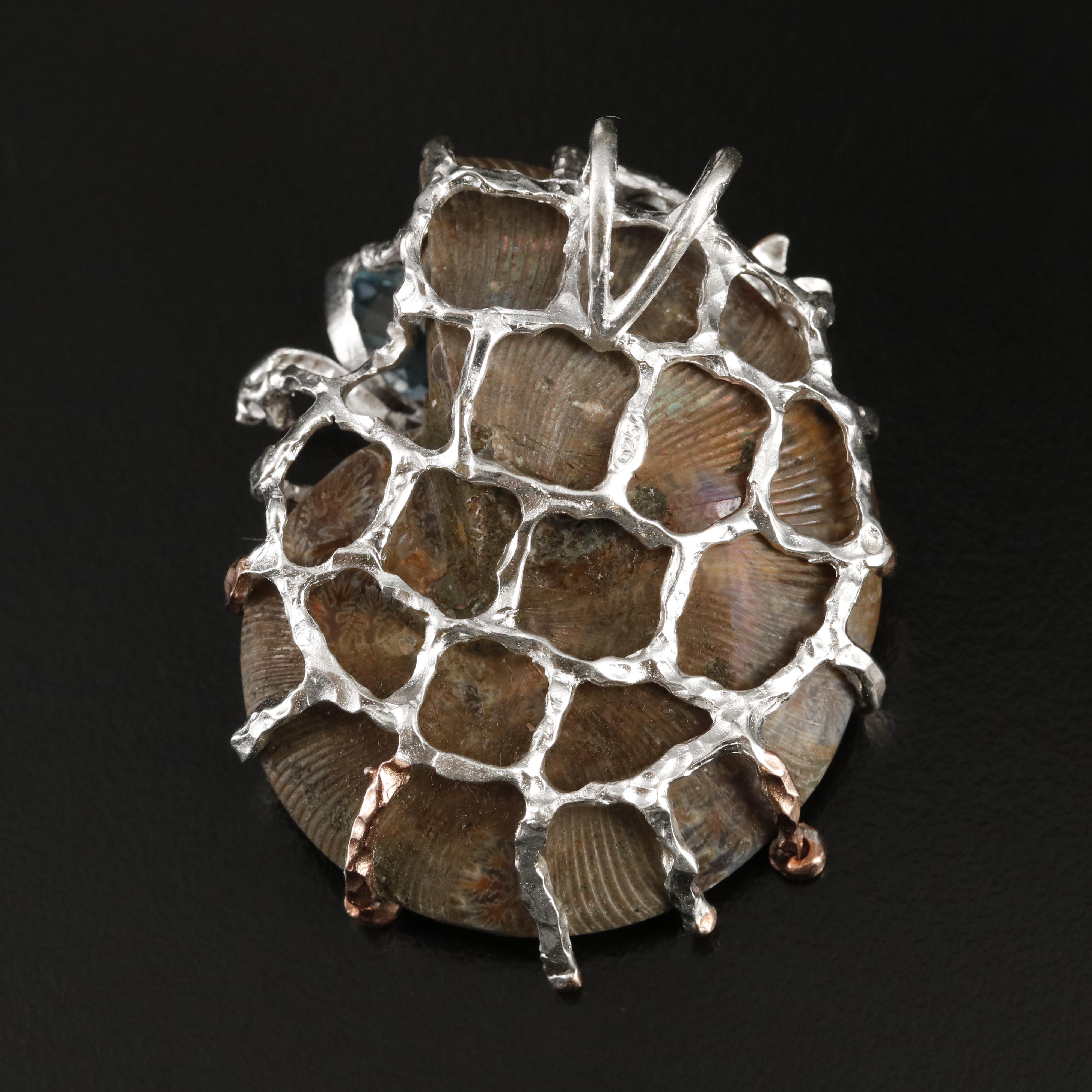 Sterling Ammonite, Topaz and Gemstone Octopus Pendant