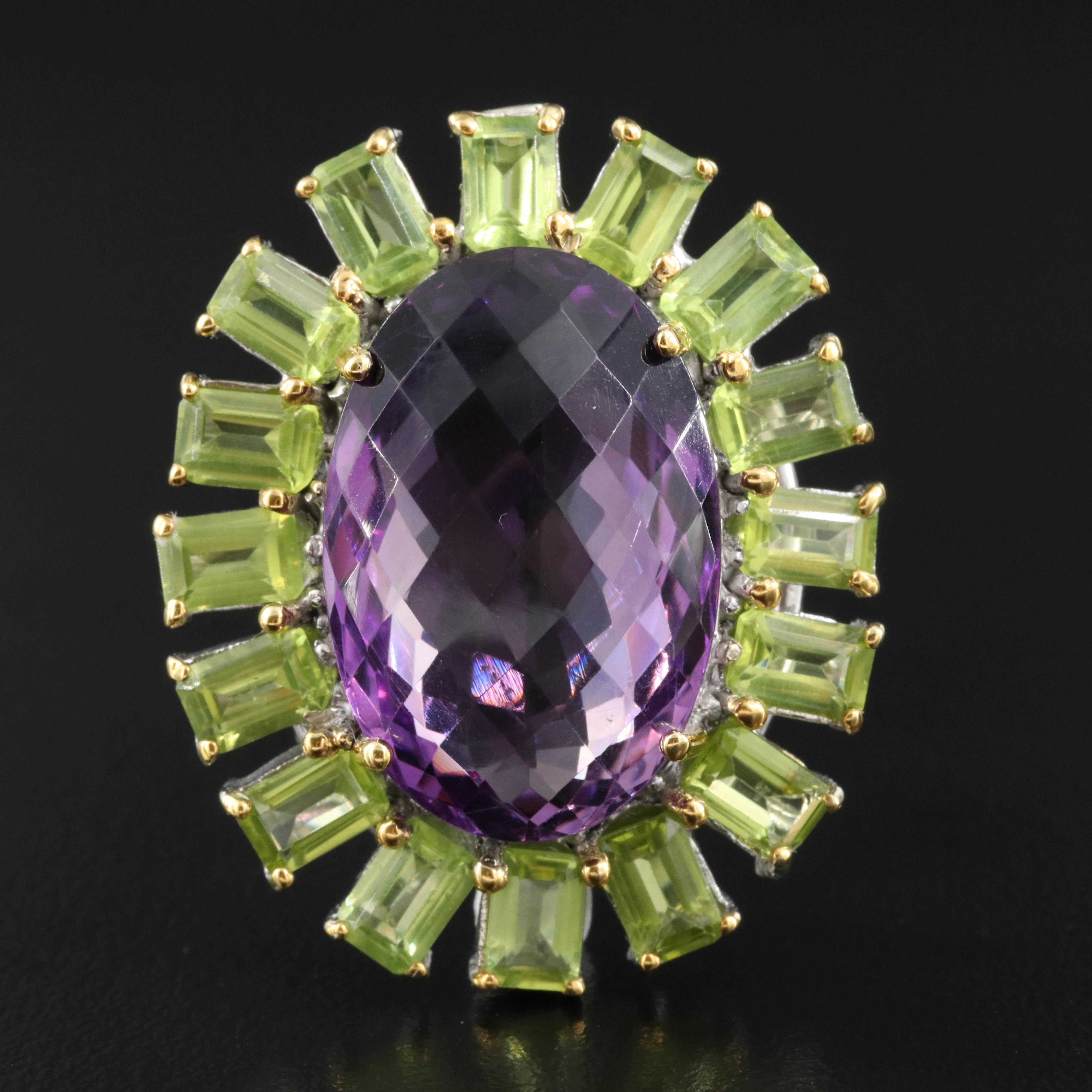 Sterling Amethyst and Peridot Brooch