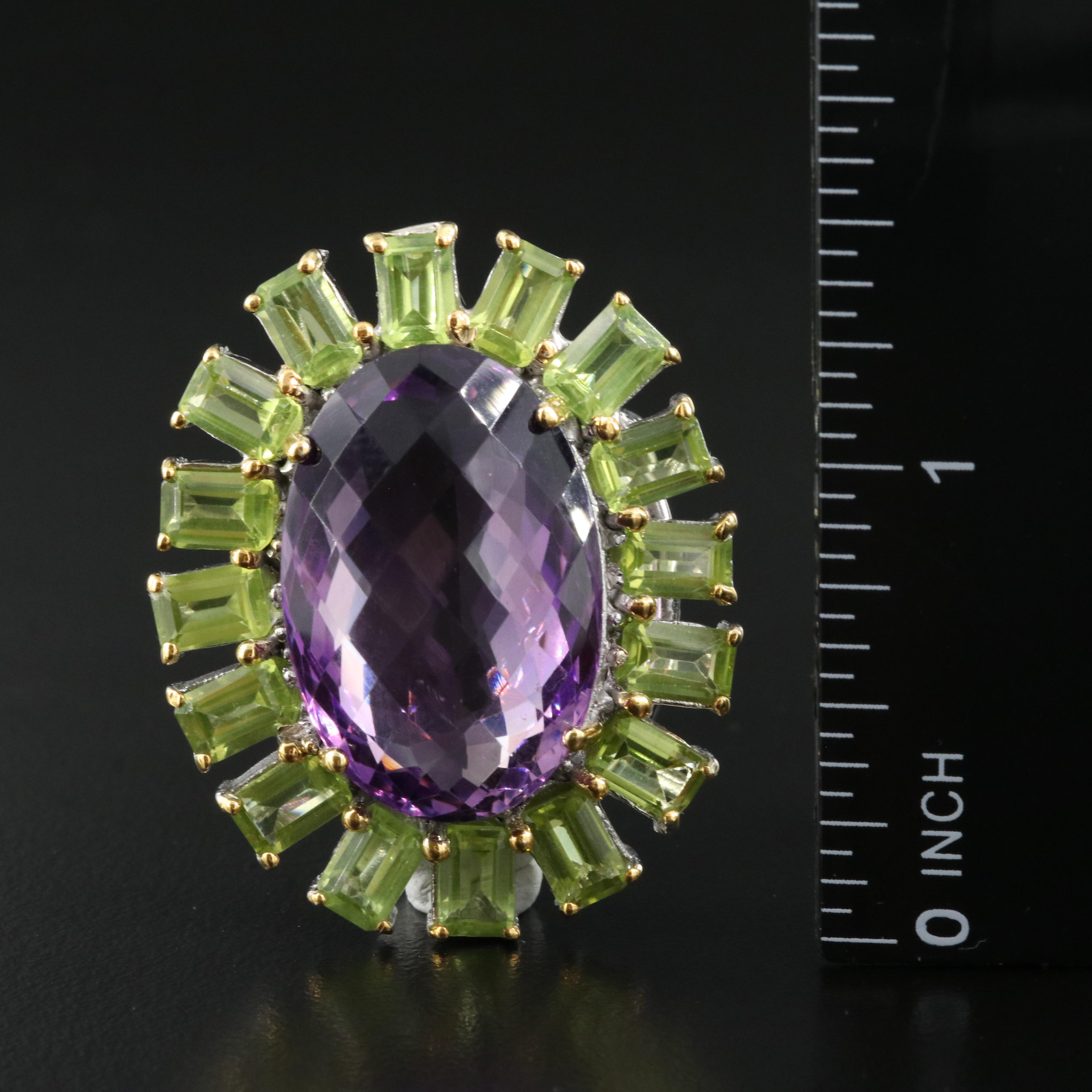 Sterling Amethyst and Peridot Brooch