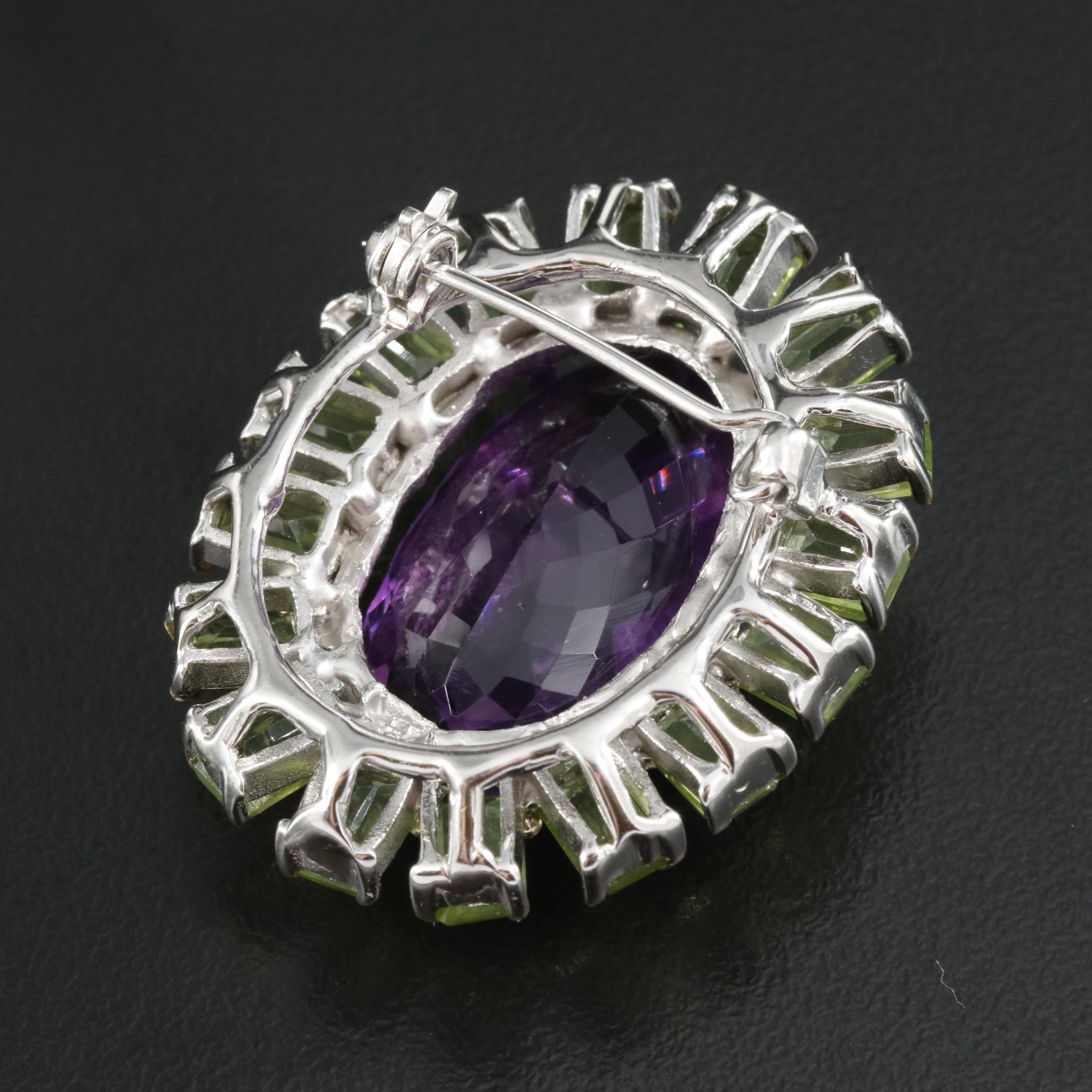 Sterling Amethyst and Peridot Brooch