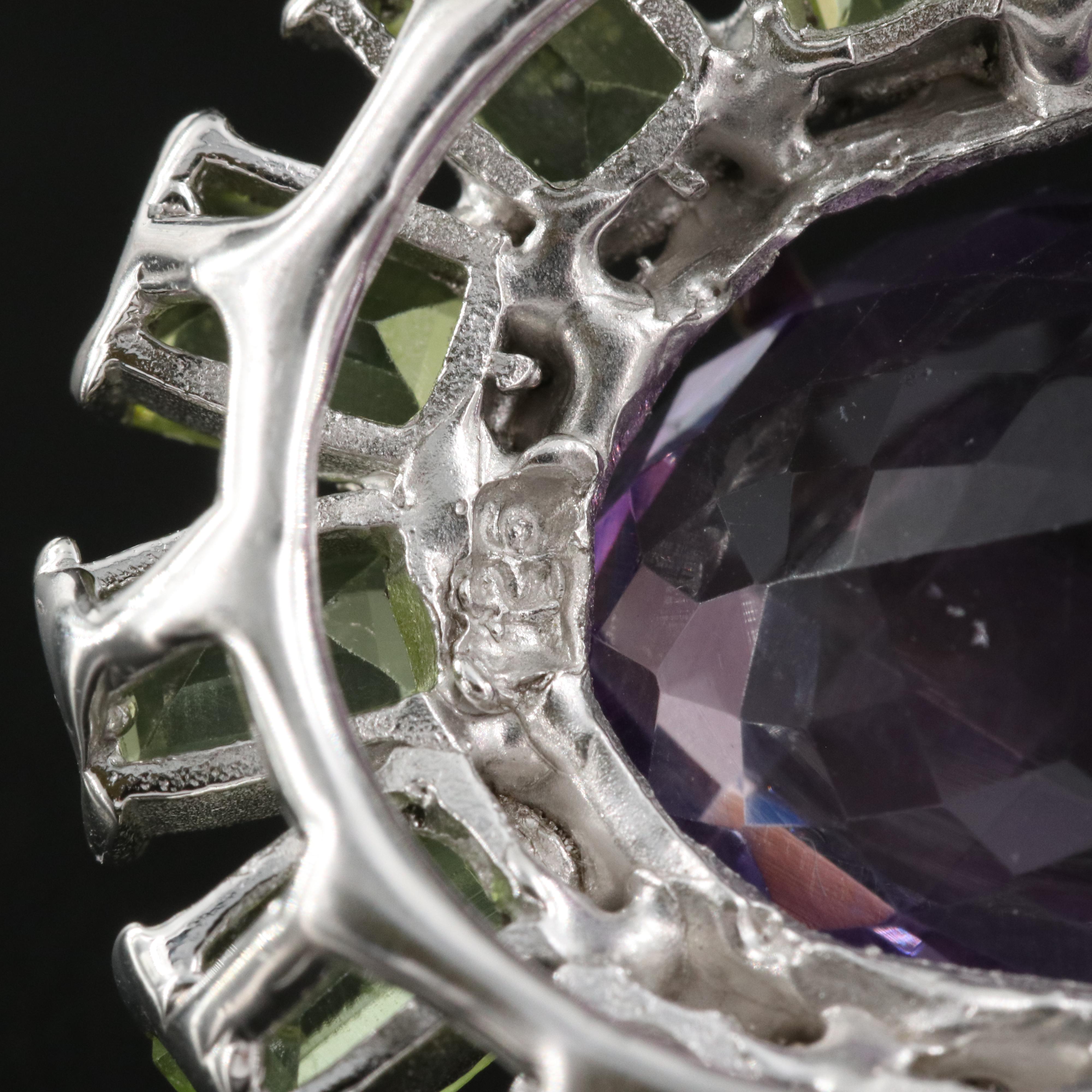 Sterling Amethyst and Peridot Brooch