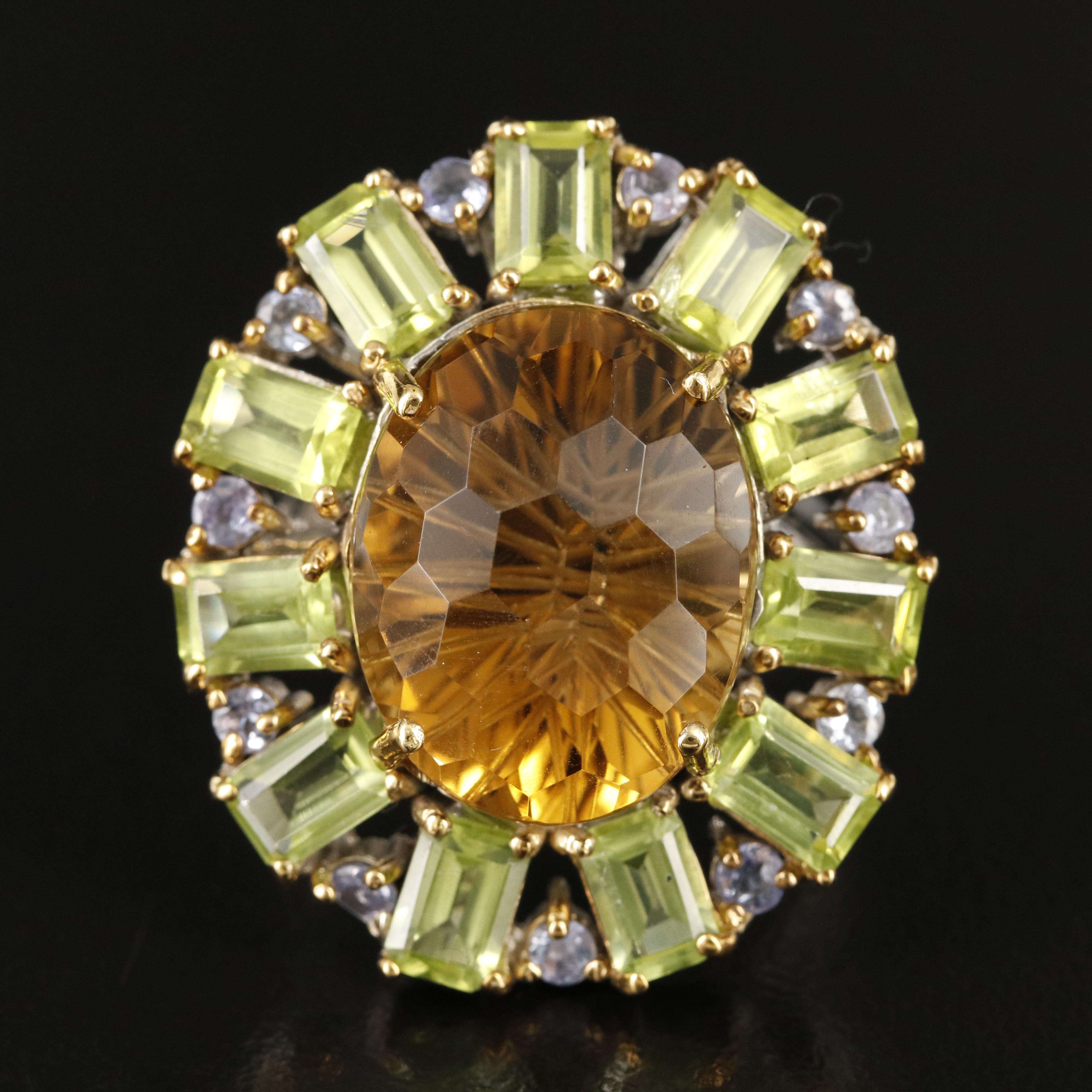 Sterling Citrine, Peridot and Tanzanite Ring