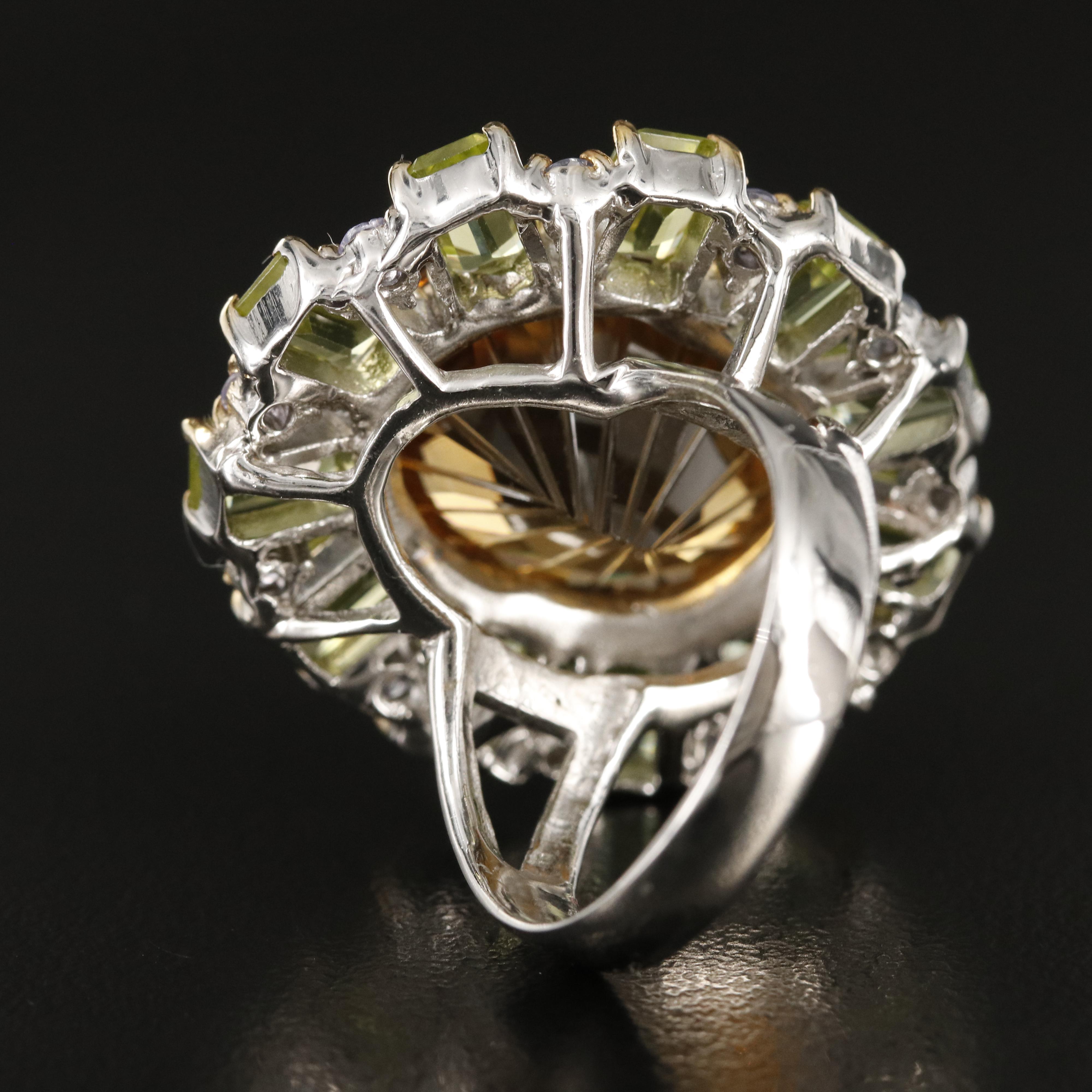 Sterling Citrine, Peridot and Tanzanite Ring