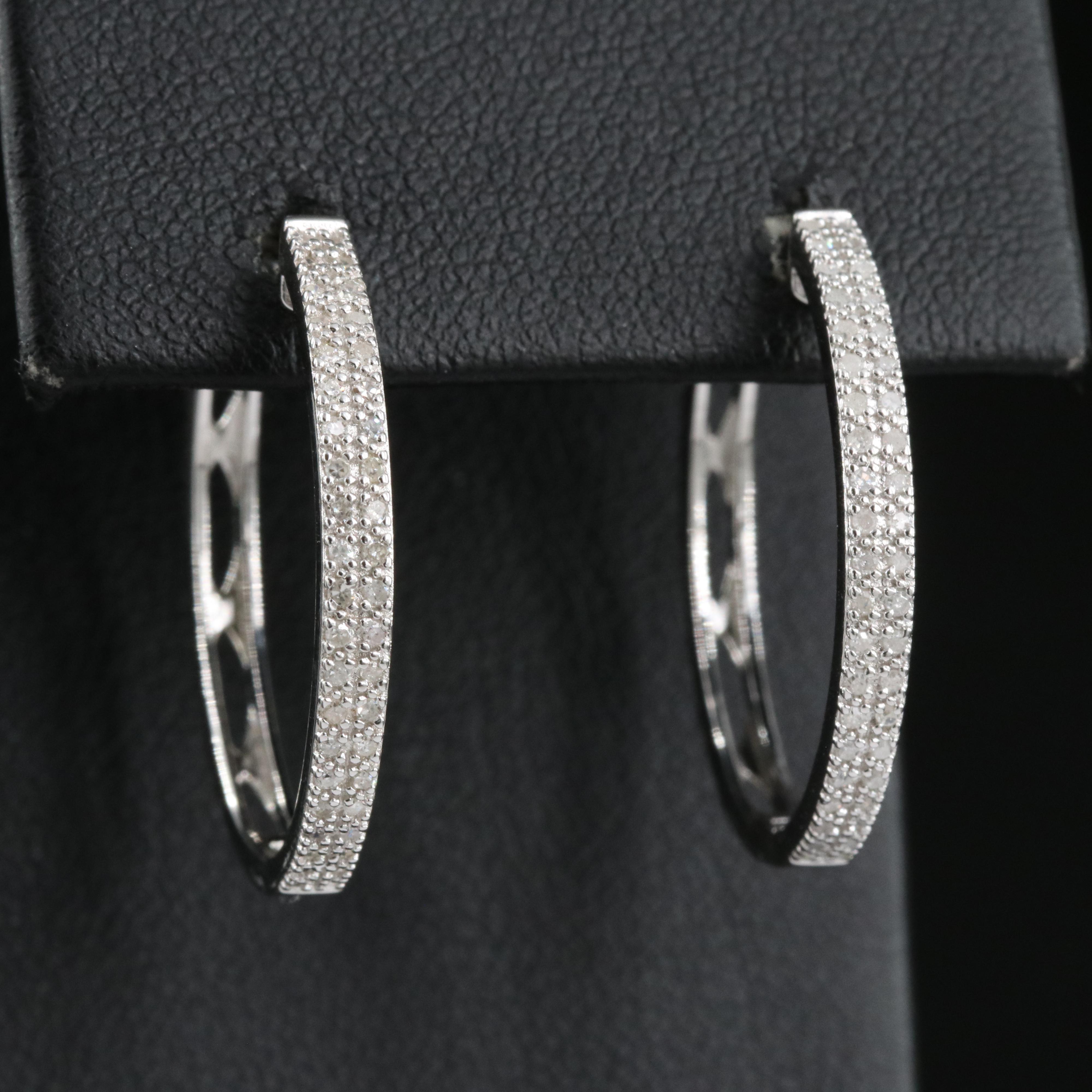 Sterling and Diamond Hoop Earrings