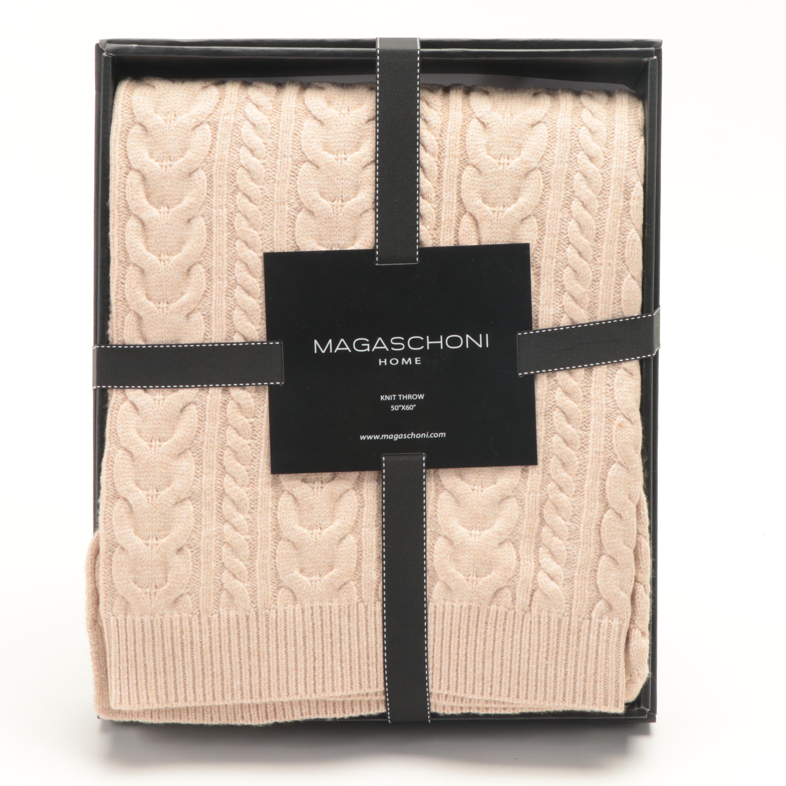 Magaschoni Home Cable Knit Throws in Oatmeal Heather