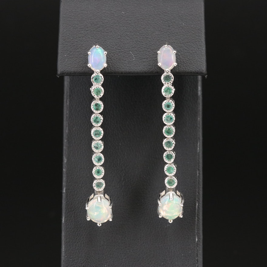 Sterling Emerald and Opal Drop Earrings