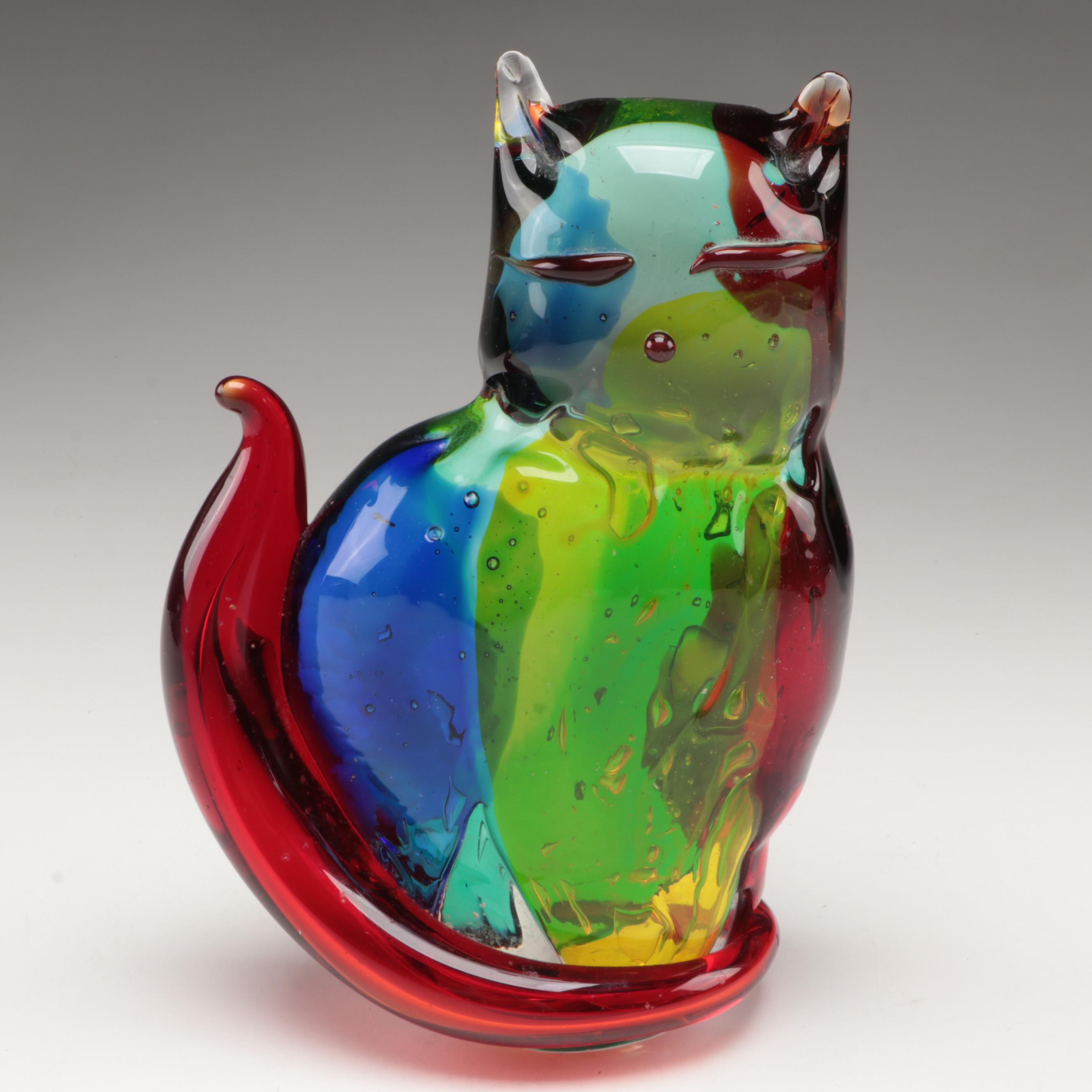 Murano Style Glass Cat Figurine
