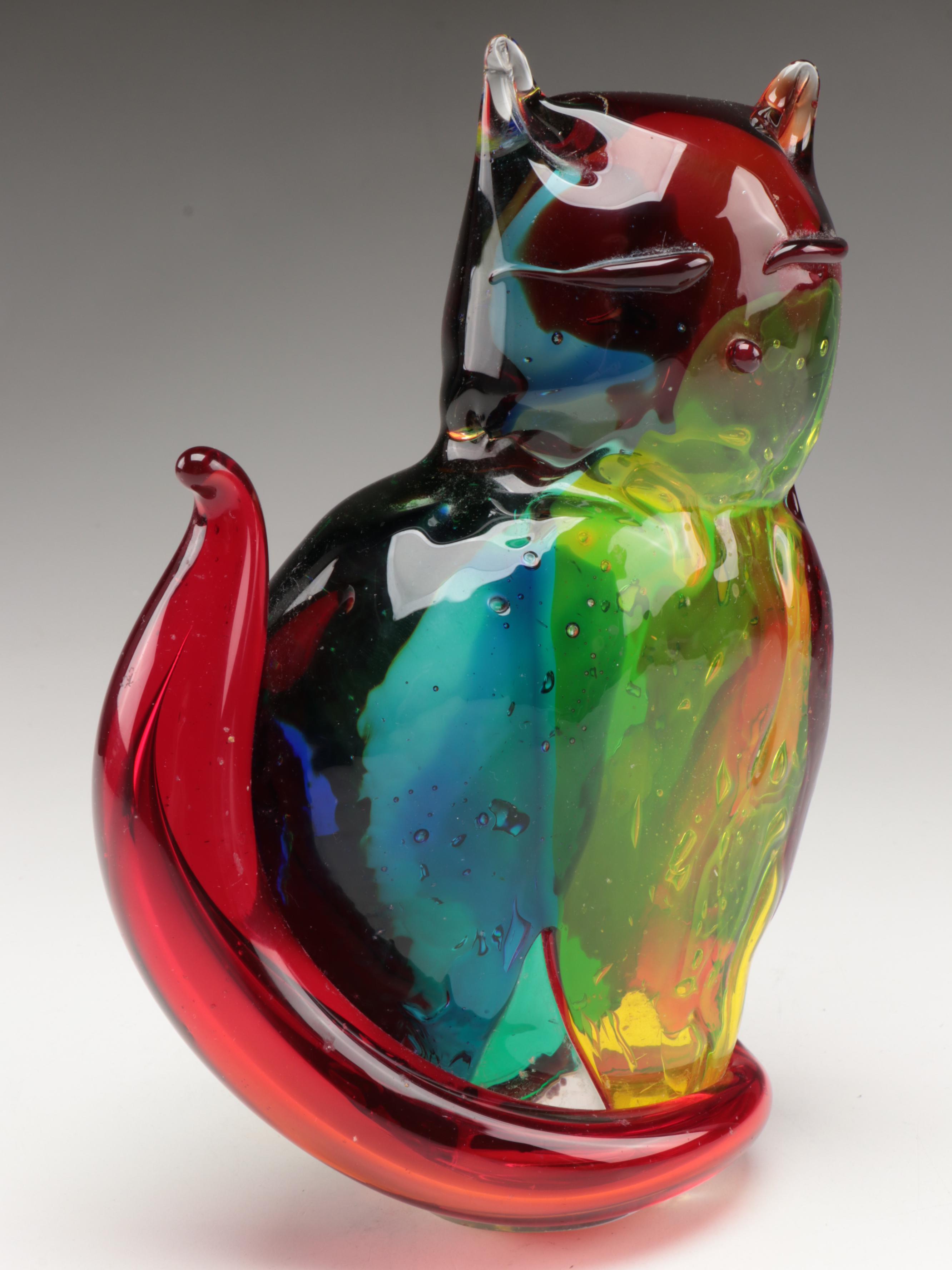 Murano Style Glass Cat Figurine