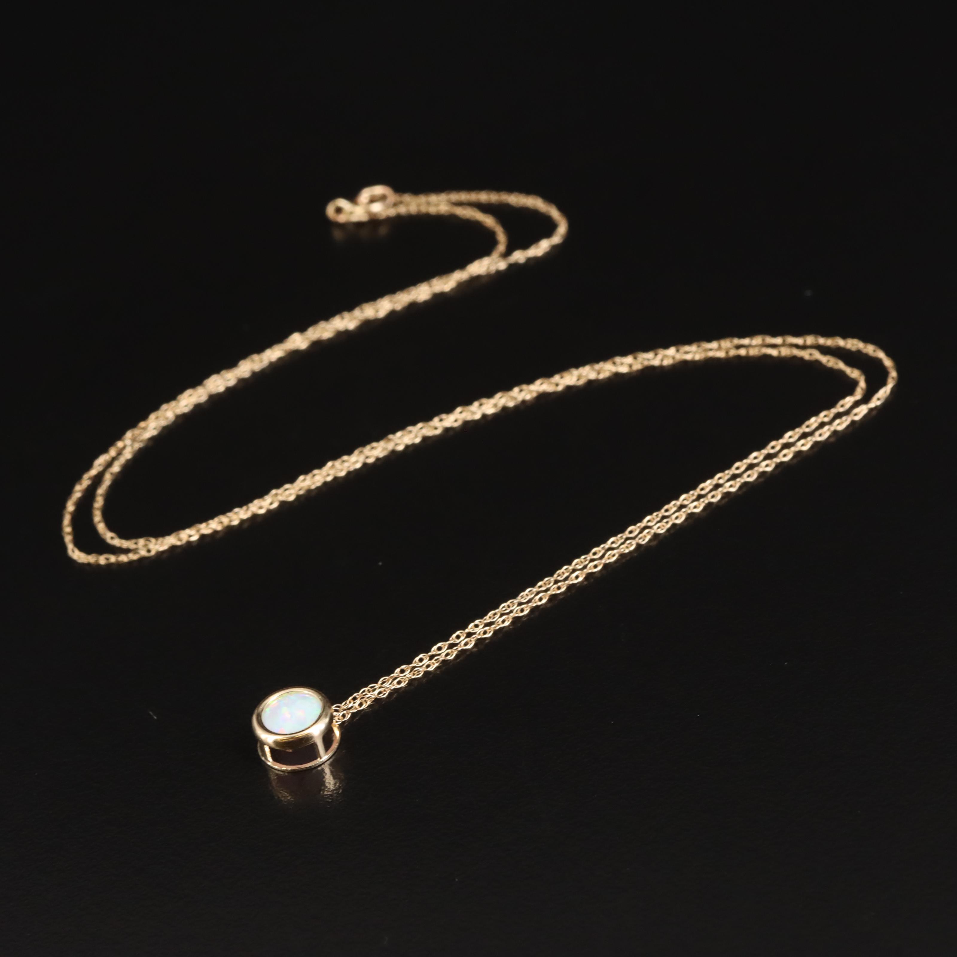 10K Opal Solitaire Pendant Necklace
