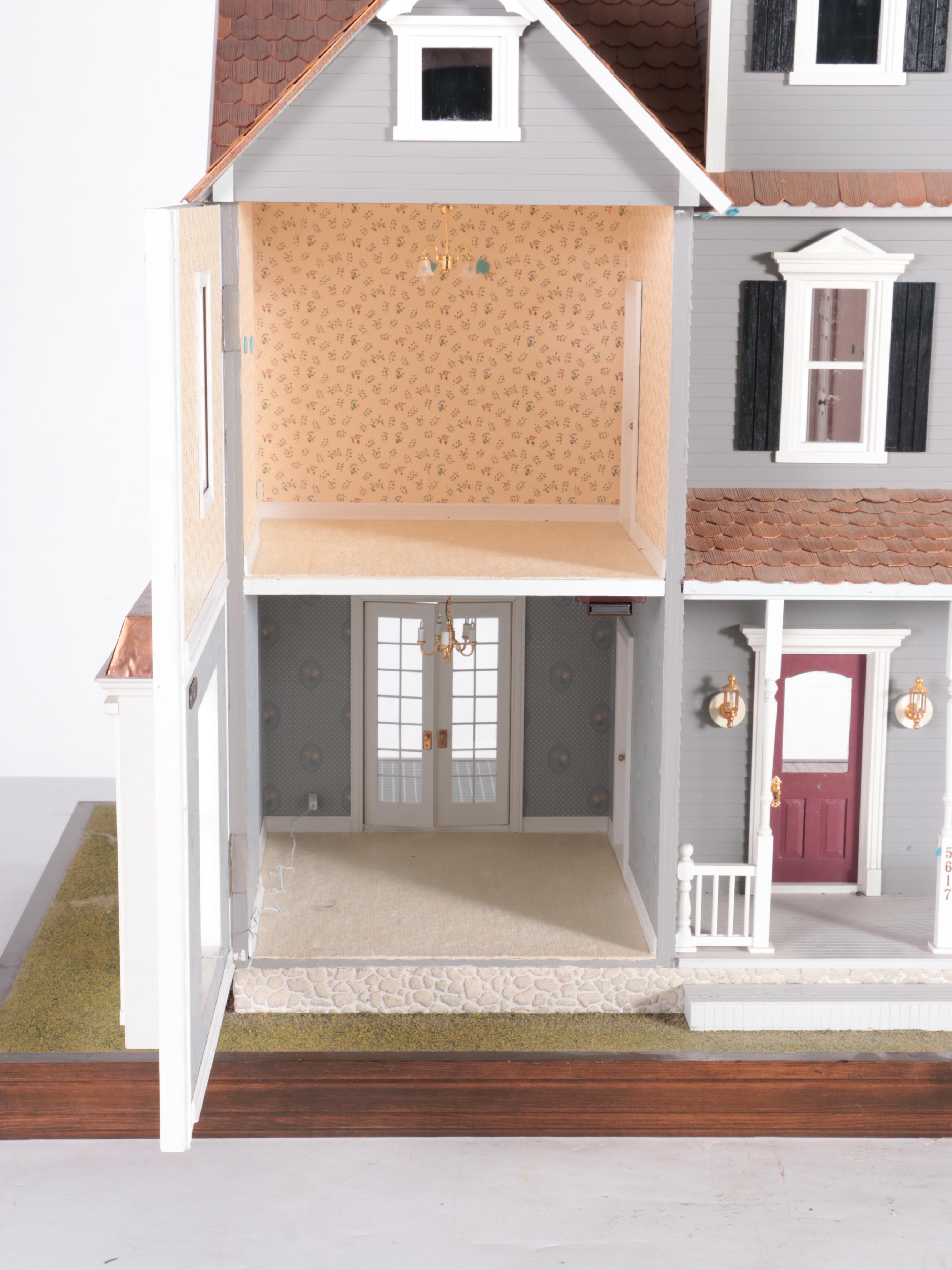 Handcrafted Victorian Style Dollhouse with Furnishings and Accessories