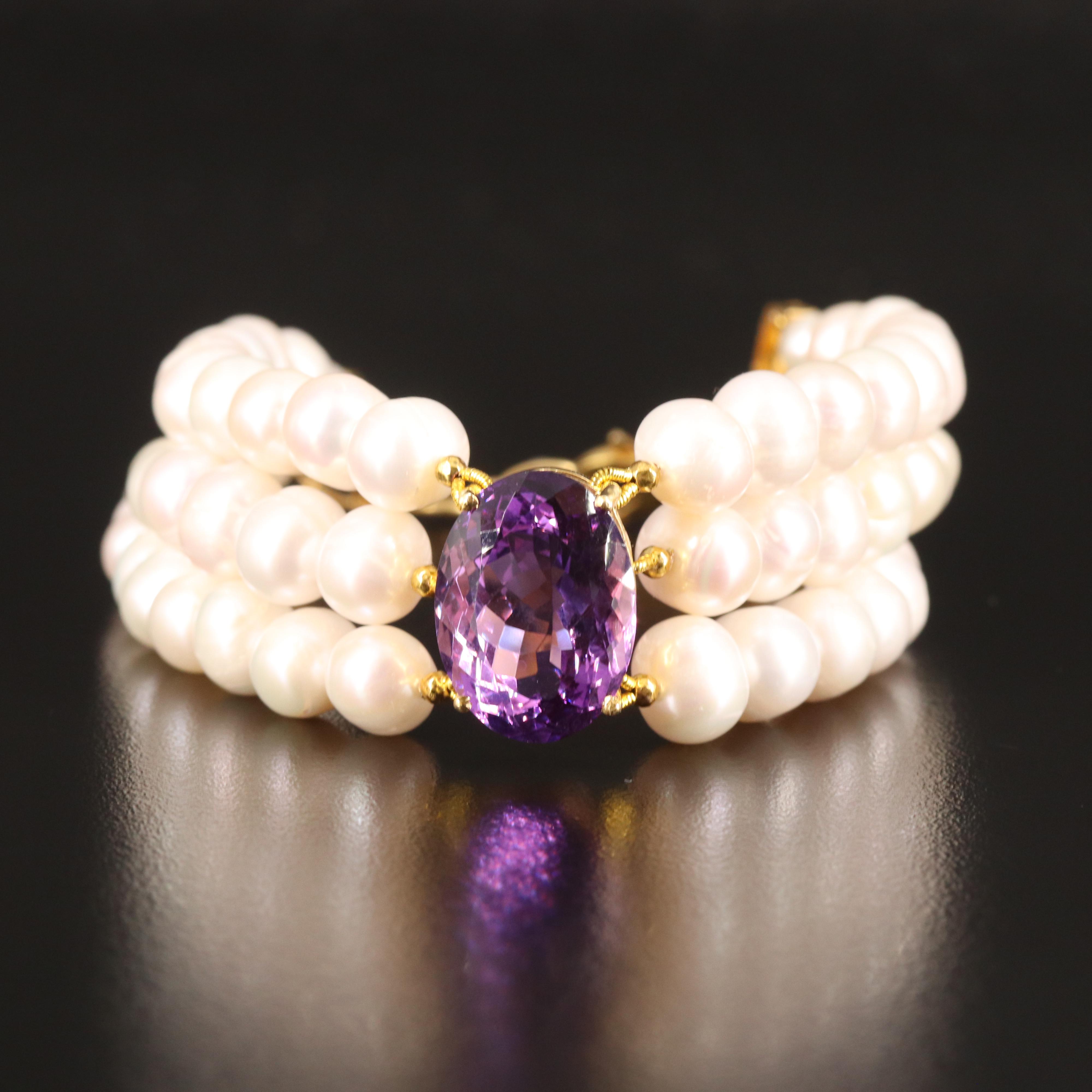 Sterling Amethyst and Pearl Bracelet