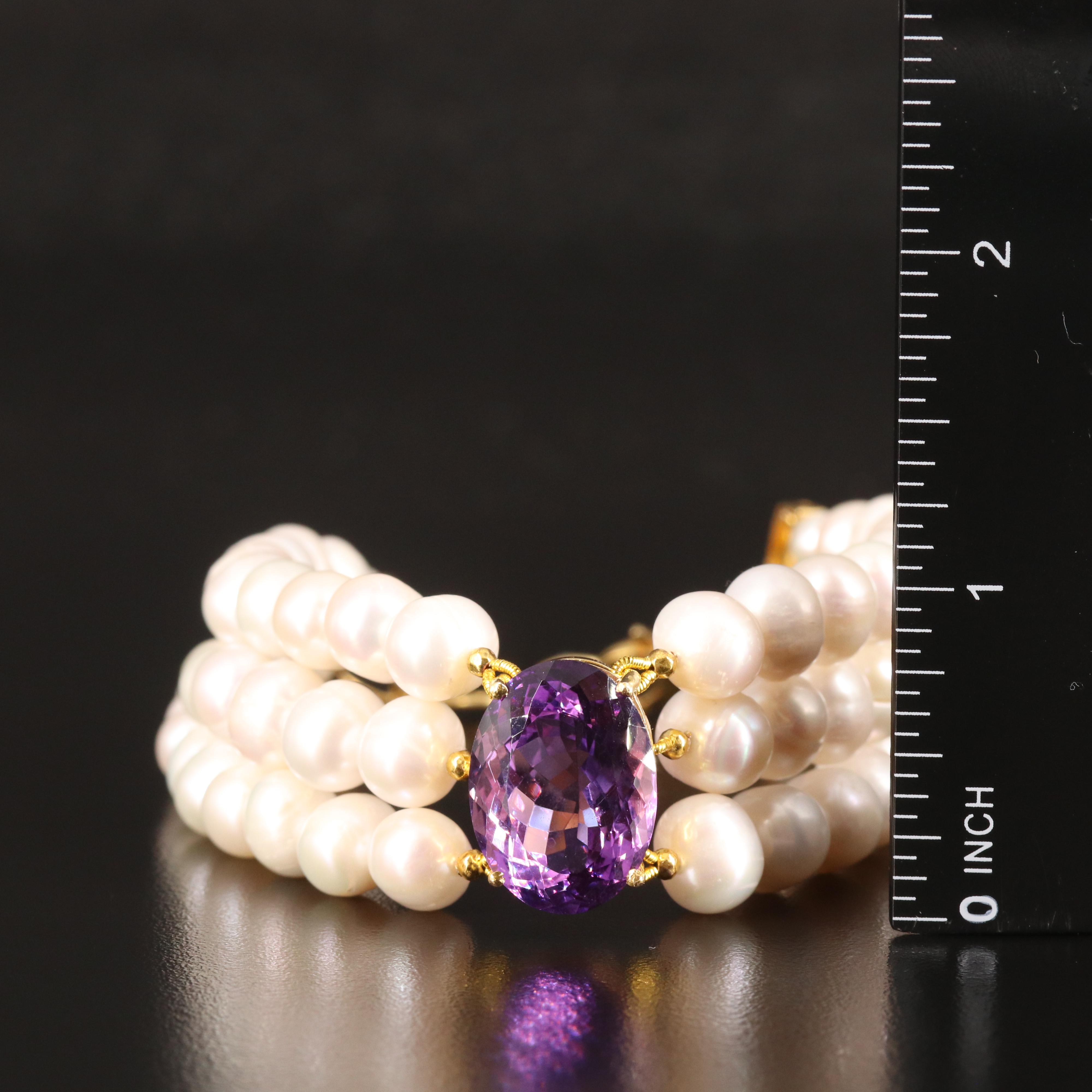 Sterling Amethyst and Pearl Bracelet