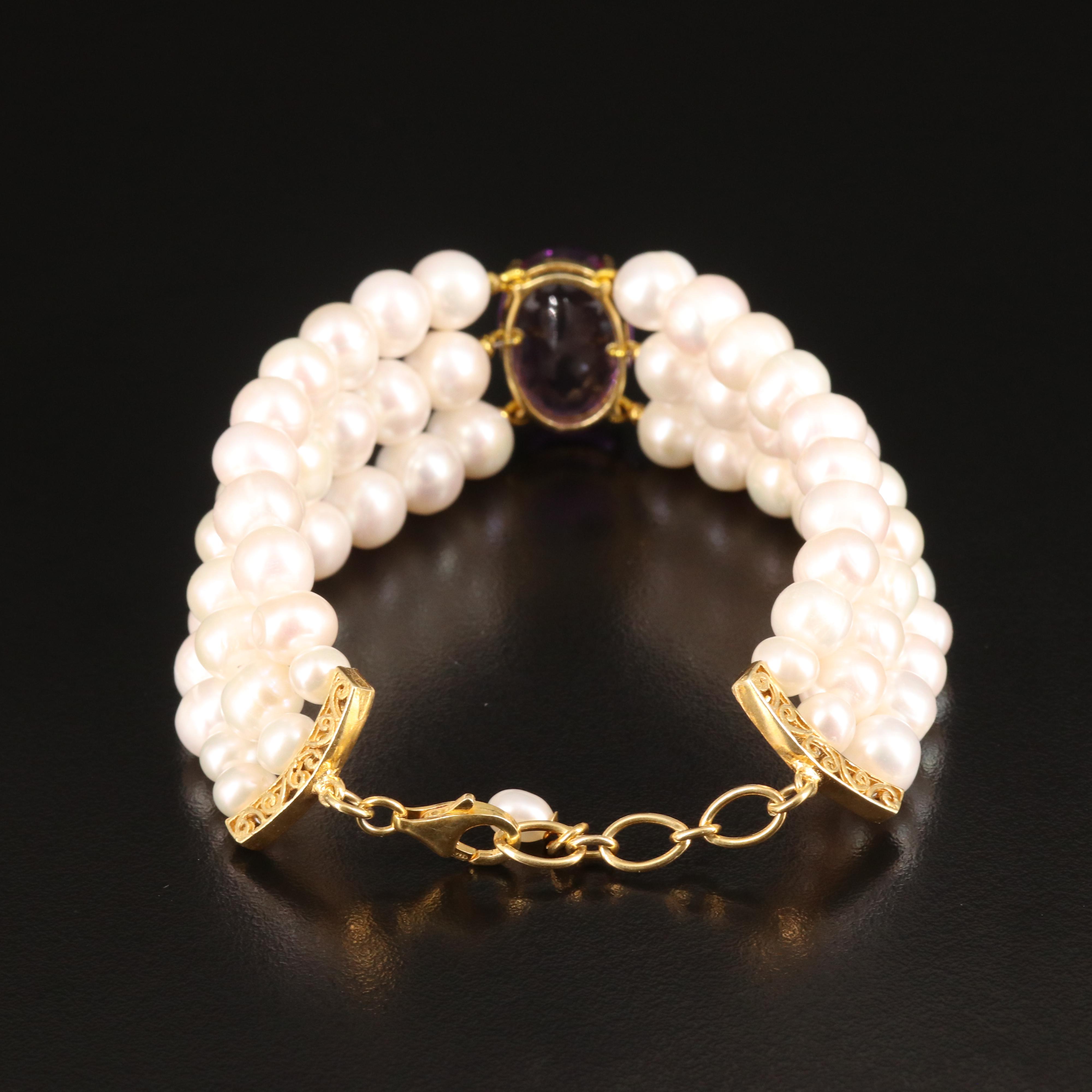 Sterling Amethyst and Pearl Bracelet