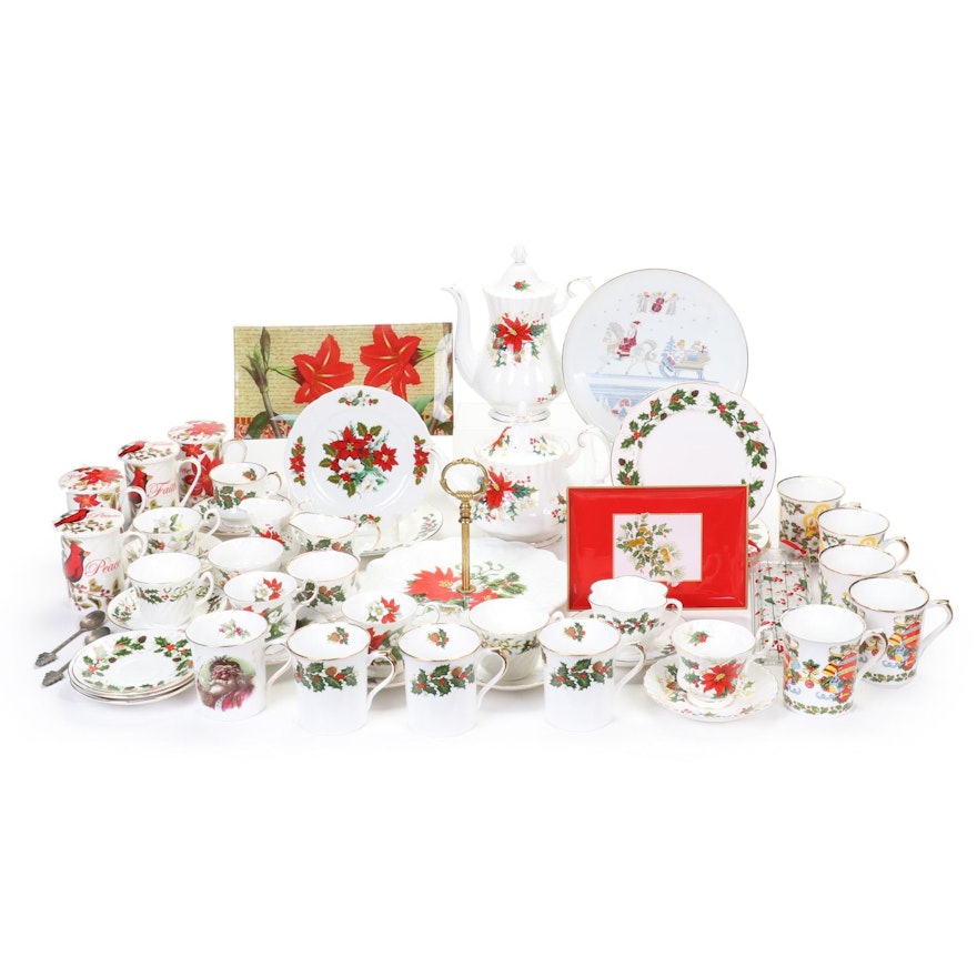 Royal Albert "Poinsettia" Coffee & Tea Service, Crown Staffordshire, and More