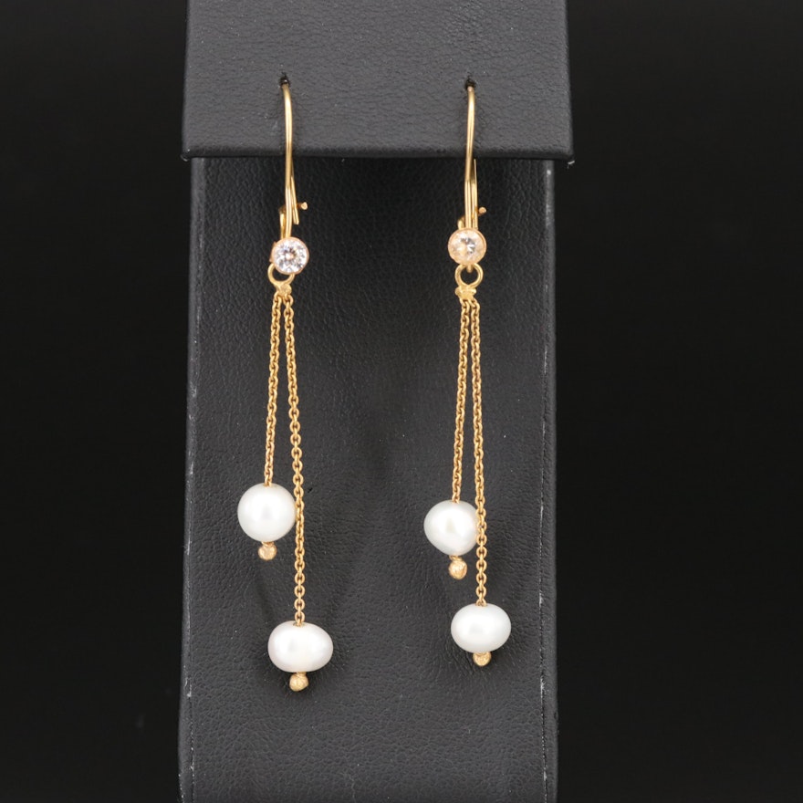 18K Pearl and Cubic Zirconia Earrings