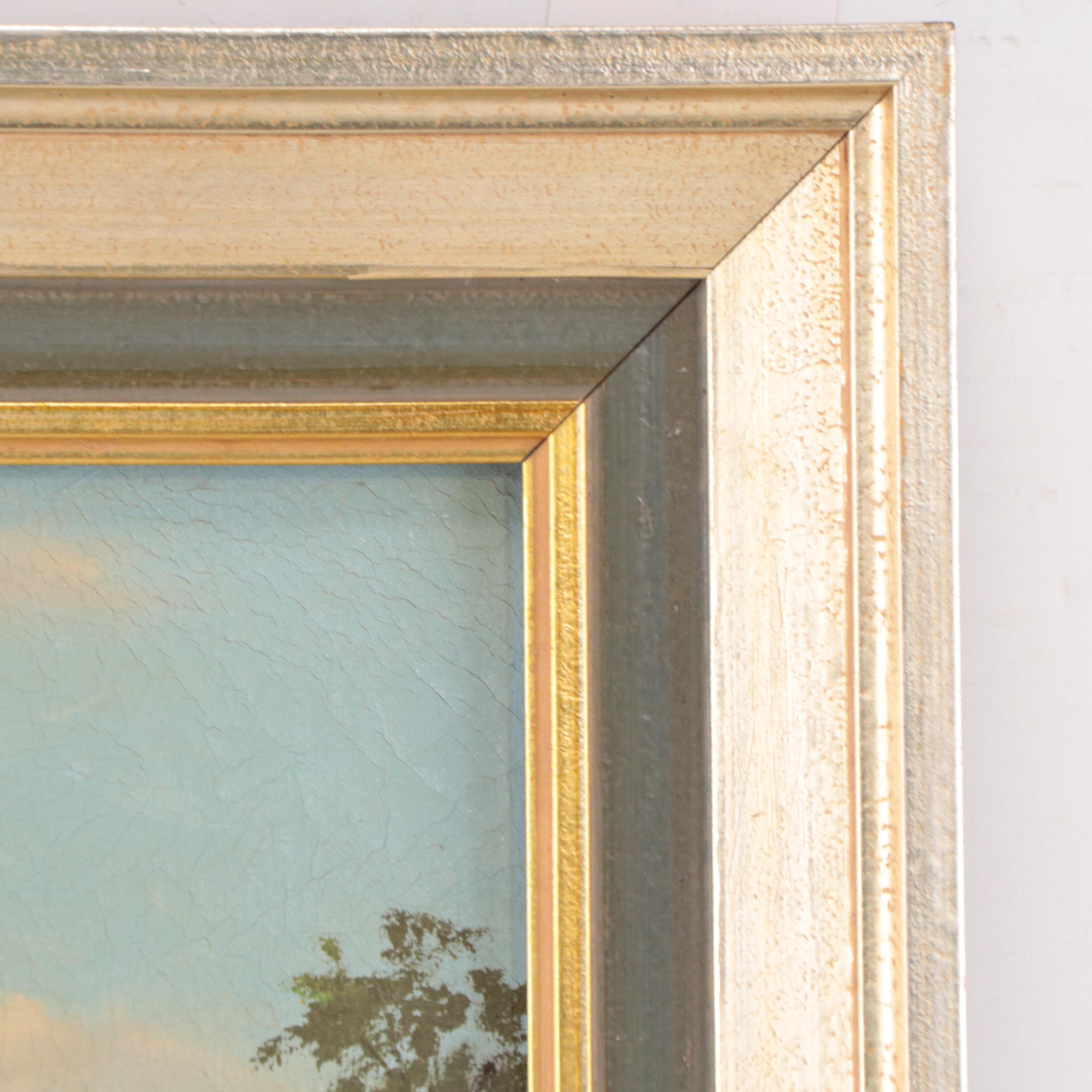 Alpine Village Landscape Oil Painting, Circa 1960