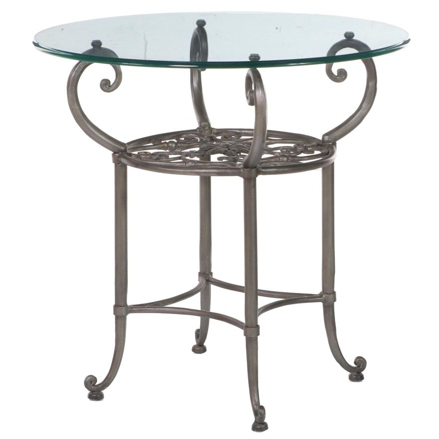Neoclassical Style Wrought Iron and Glass Top Side Table