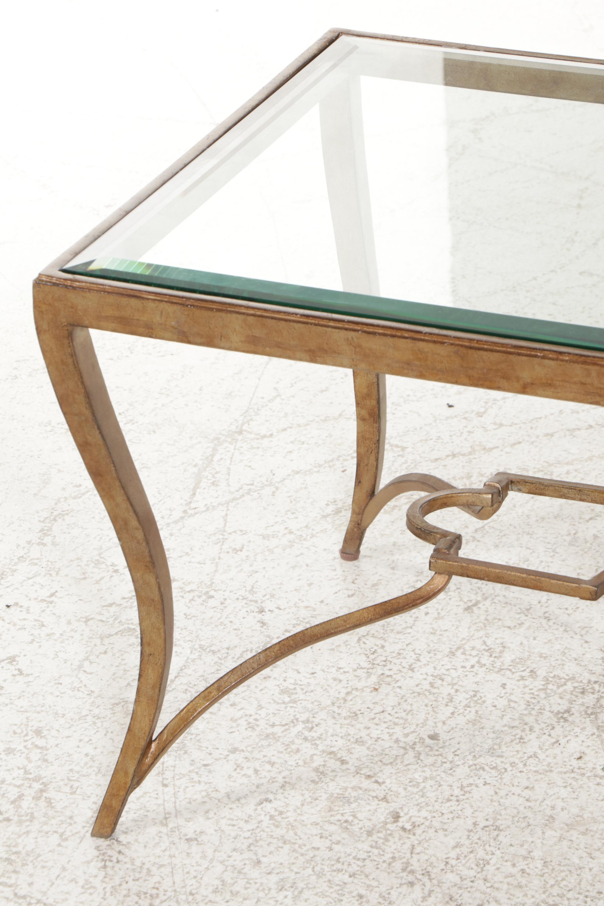 Gilt Metal and Beveled Glass Top Coffee Table