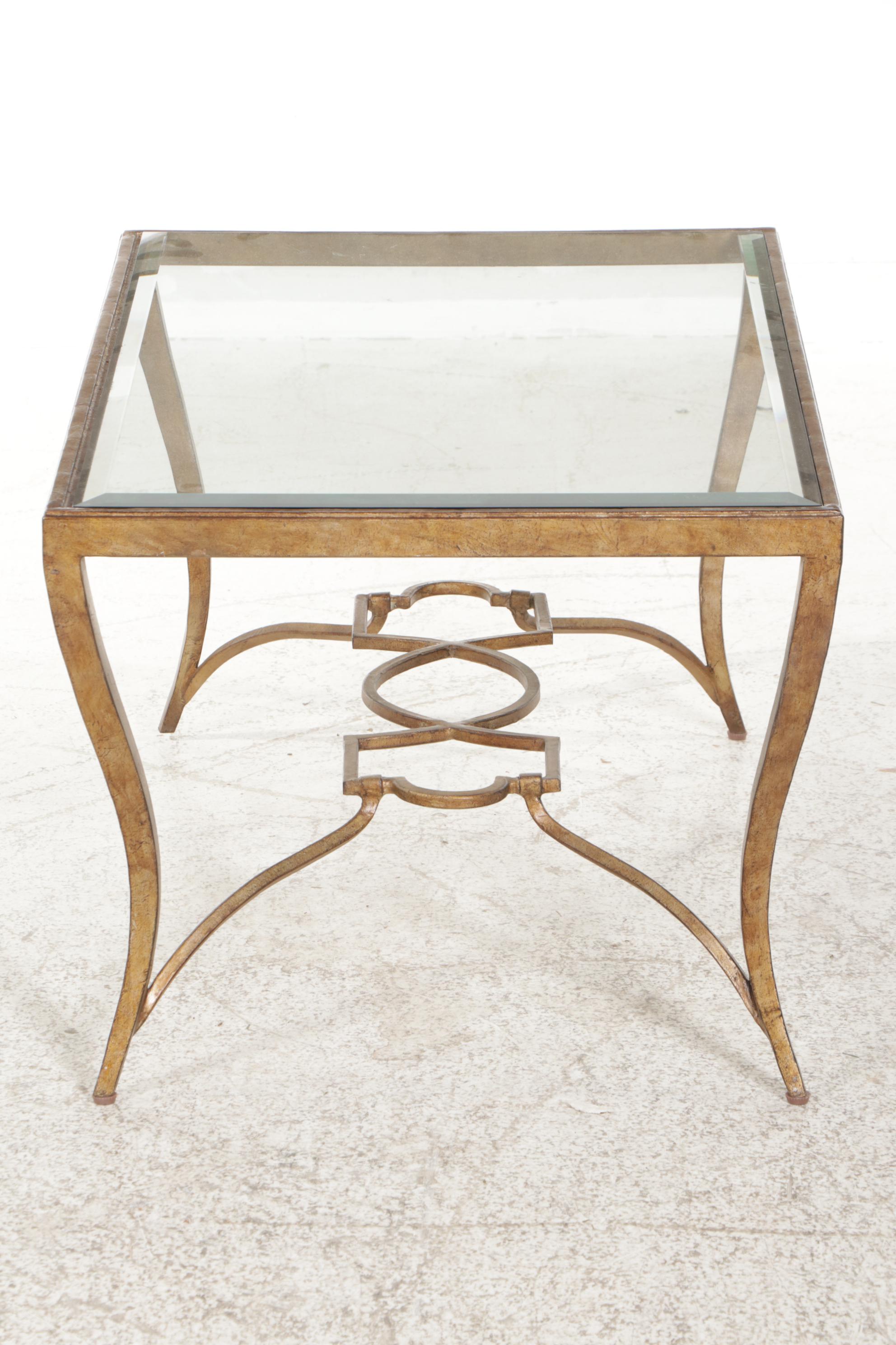 Gilt Metal and Beveled Glass Top Coffee Table