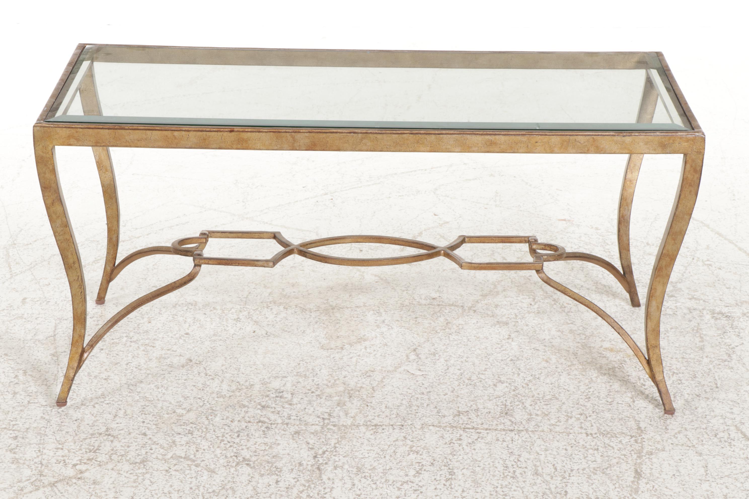 Gilt Metal and Beveled Glass Top Coffee Table