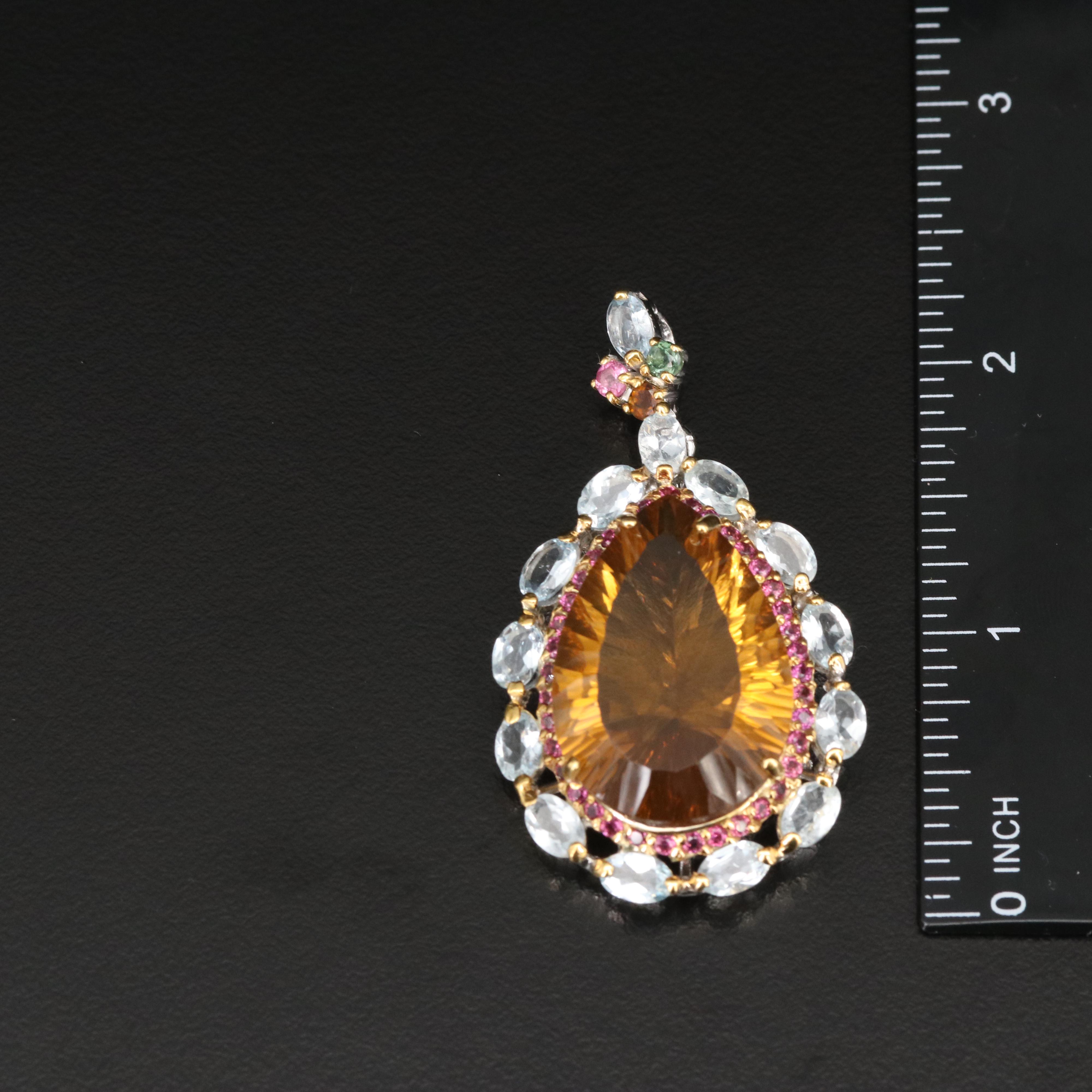Sterling Citrine, Aquamrine and Tourmaline Pear Pendant