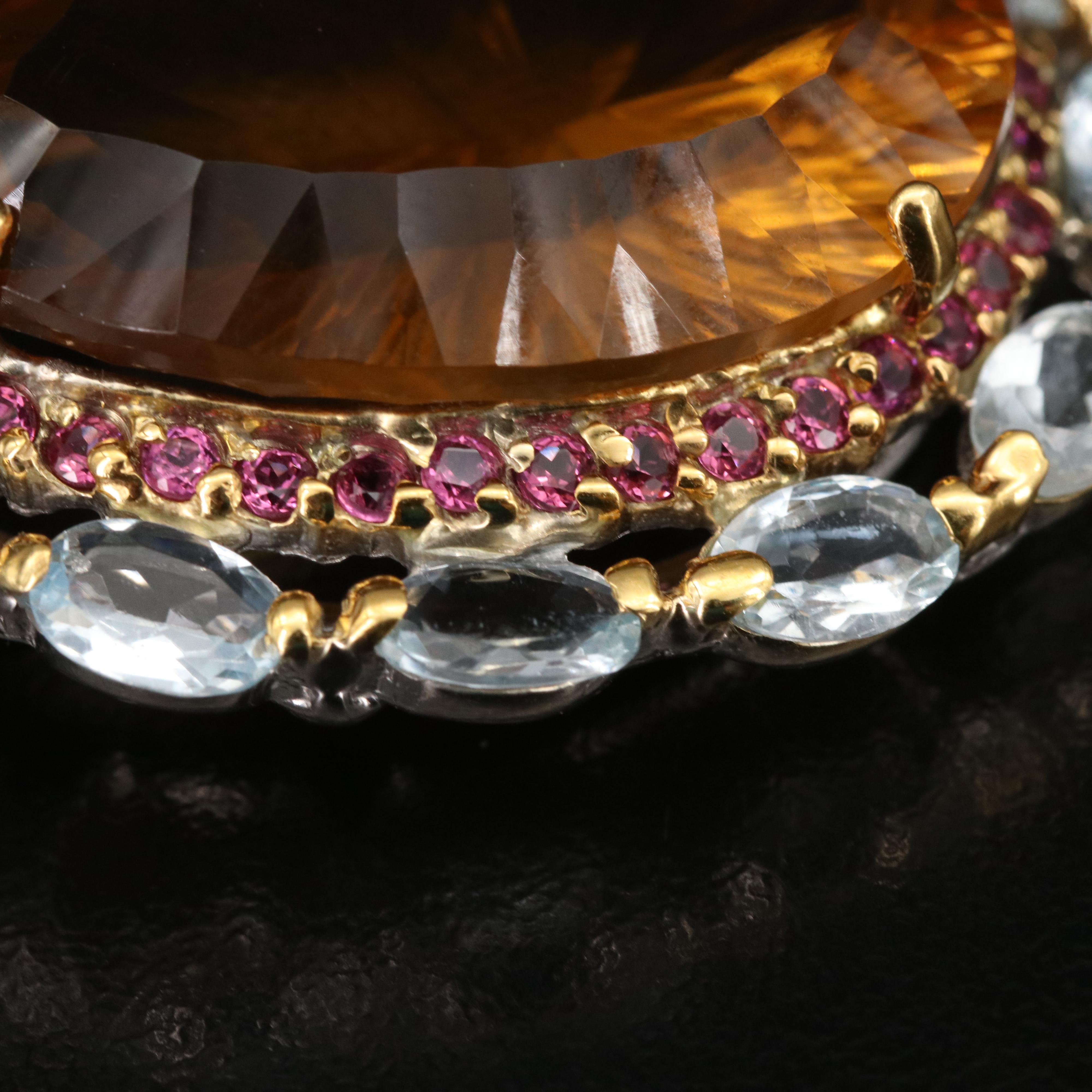 Sterling Citrine, Aquamrine and Tourmaline Pear Pendant